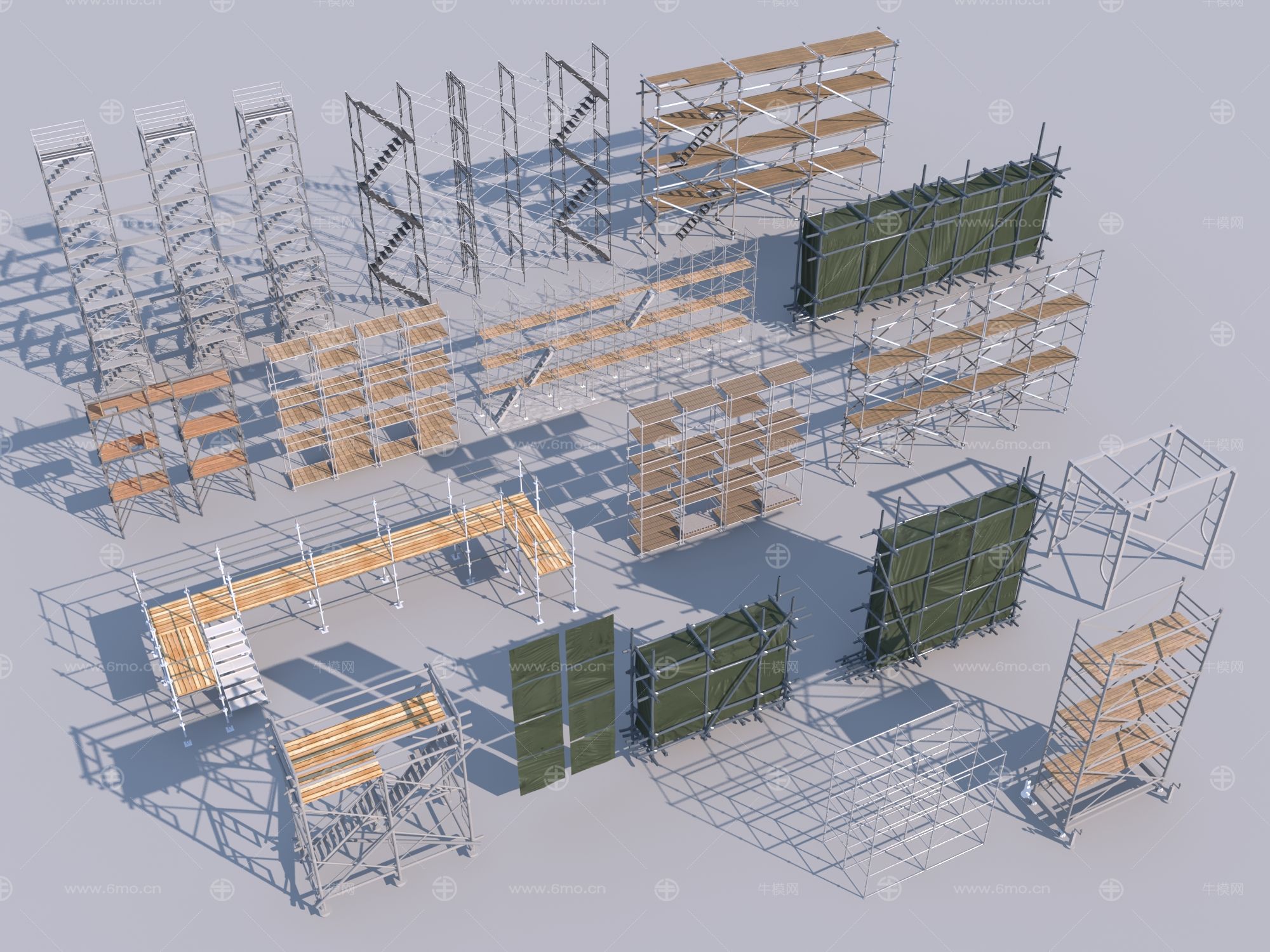 现代筑脚手架_建筑施工现场器材_围栏帆布组合_脚手架
