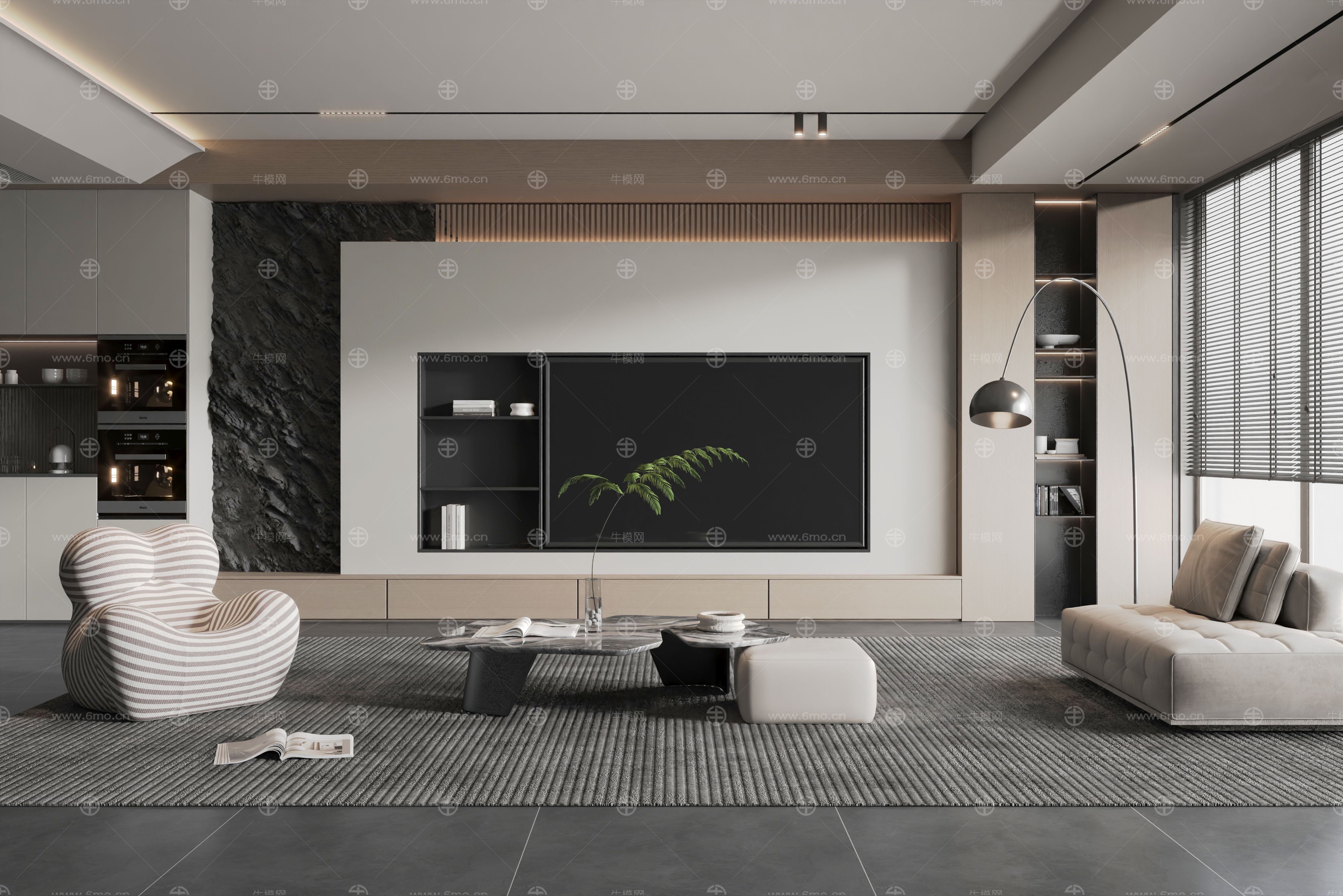 现代家居客厅电视墙3d模型下载