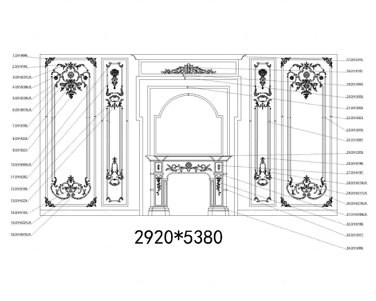 法式护墙板雕花花库CAD