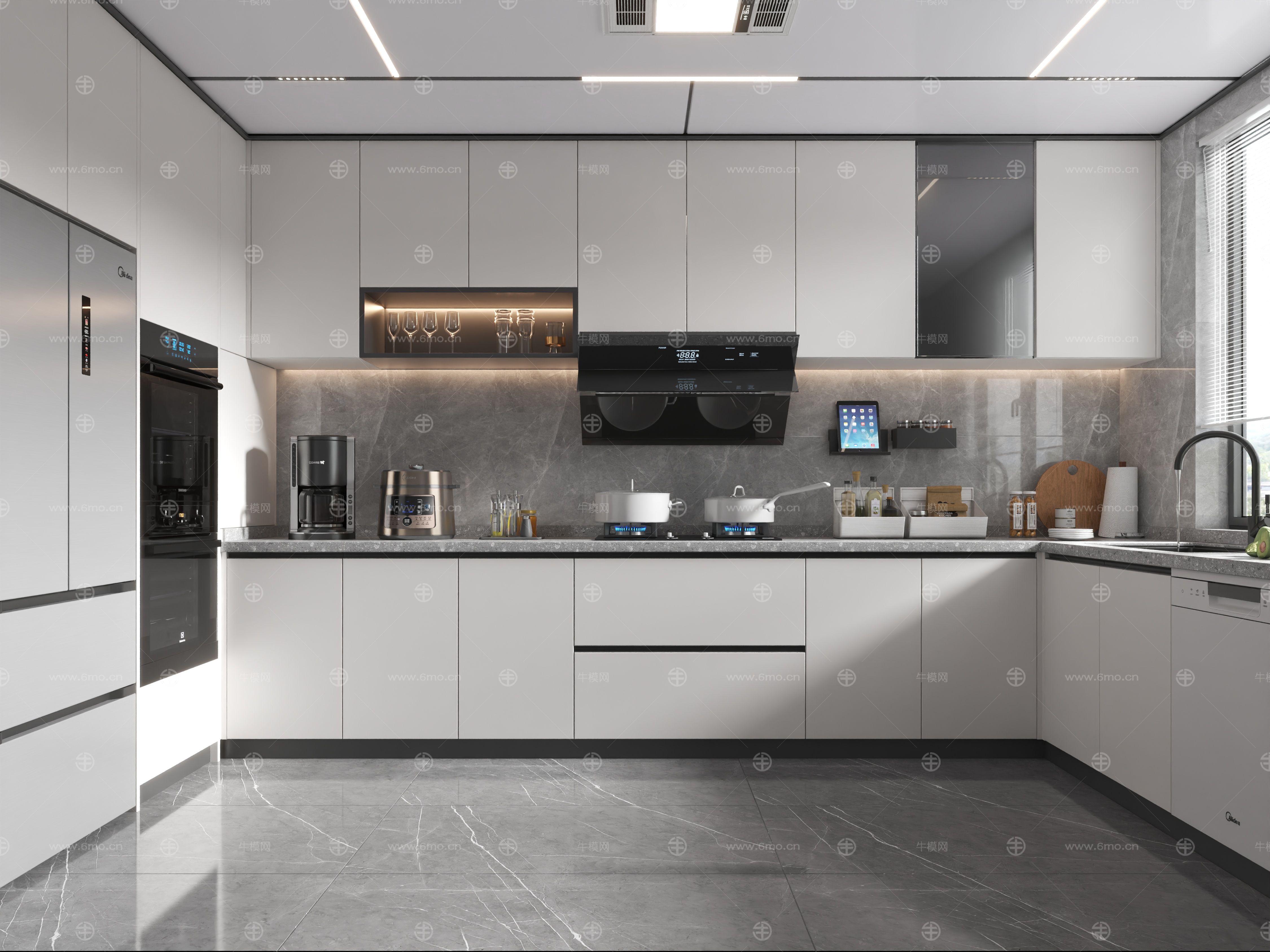 现代开放式厨房3d模型下载