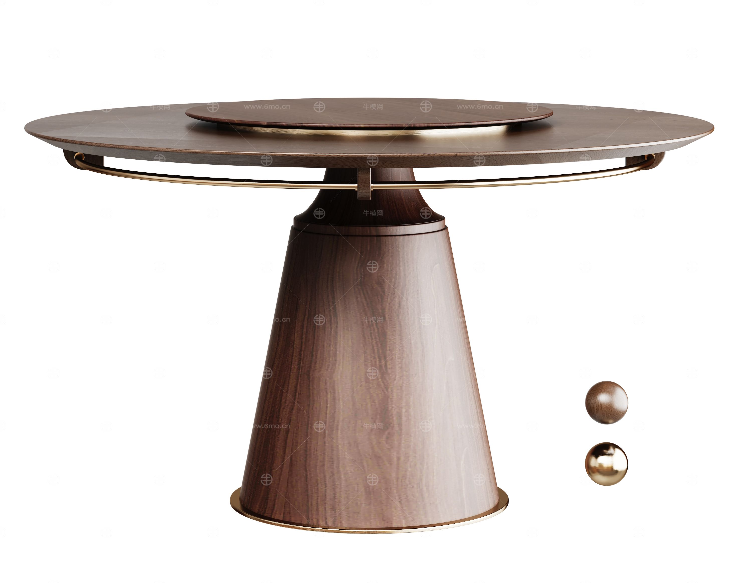 Minotti现代木纹圆形餐桌