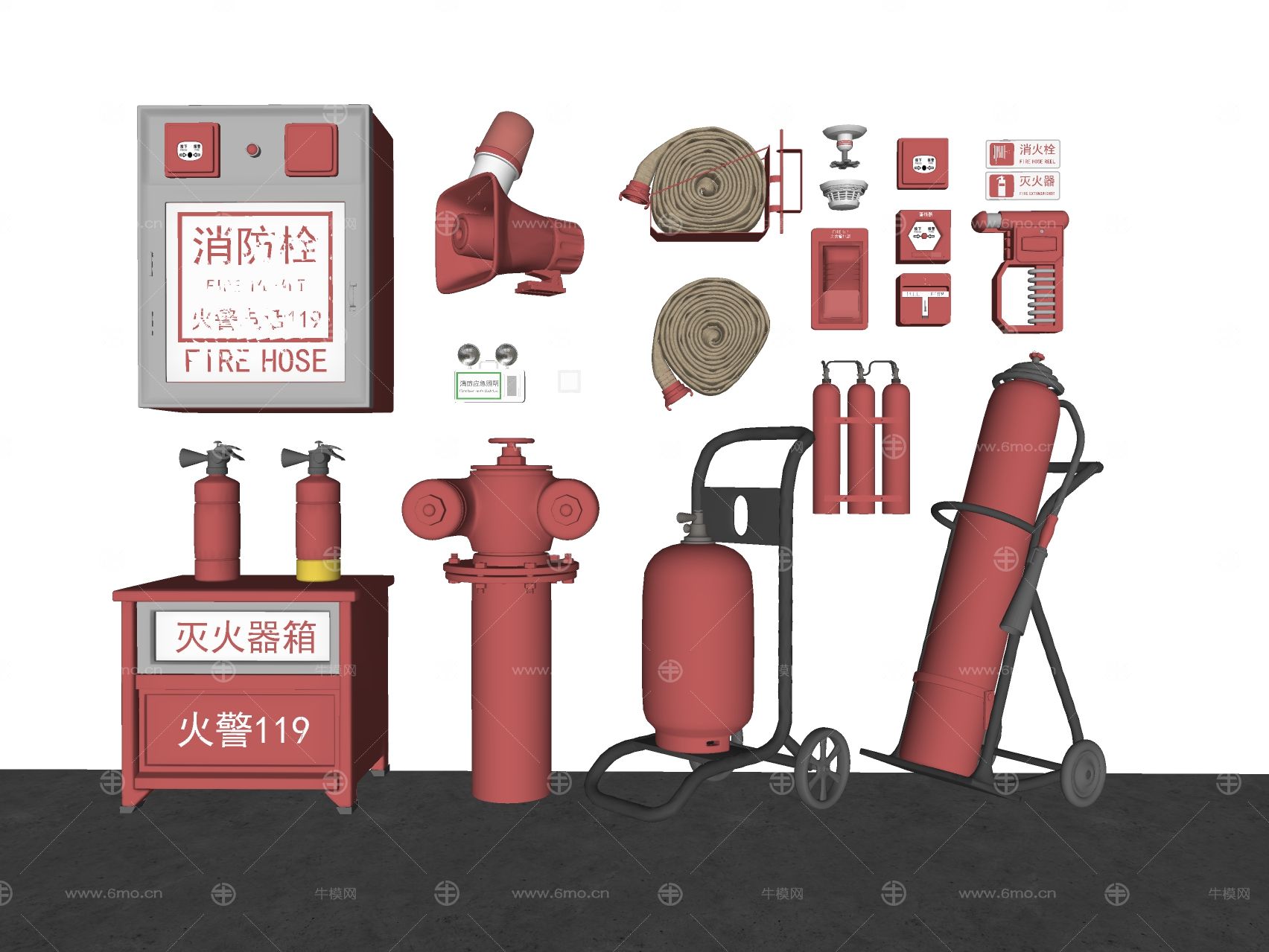 现代消火栓消防设备消防设施消防器材灭火器逃生门消防灯具烟雾报警器消防工具