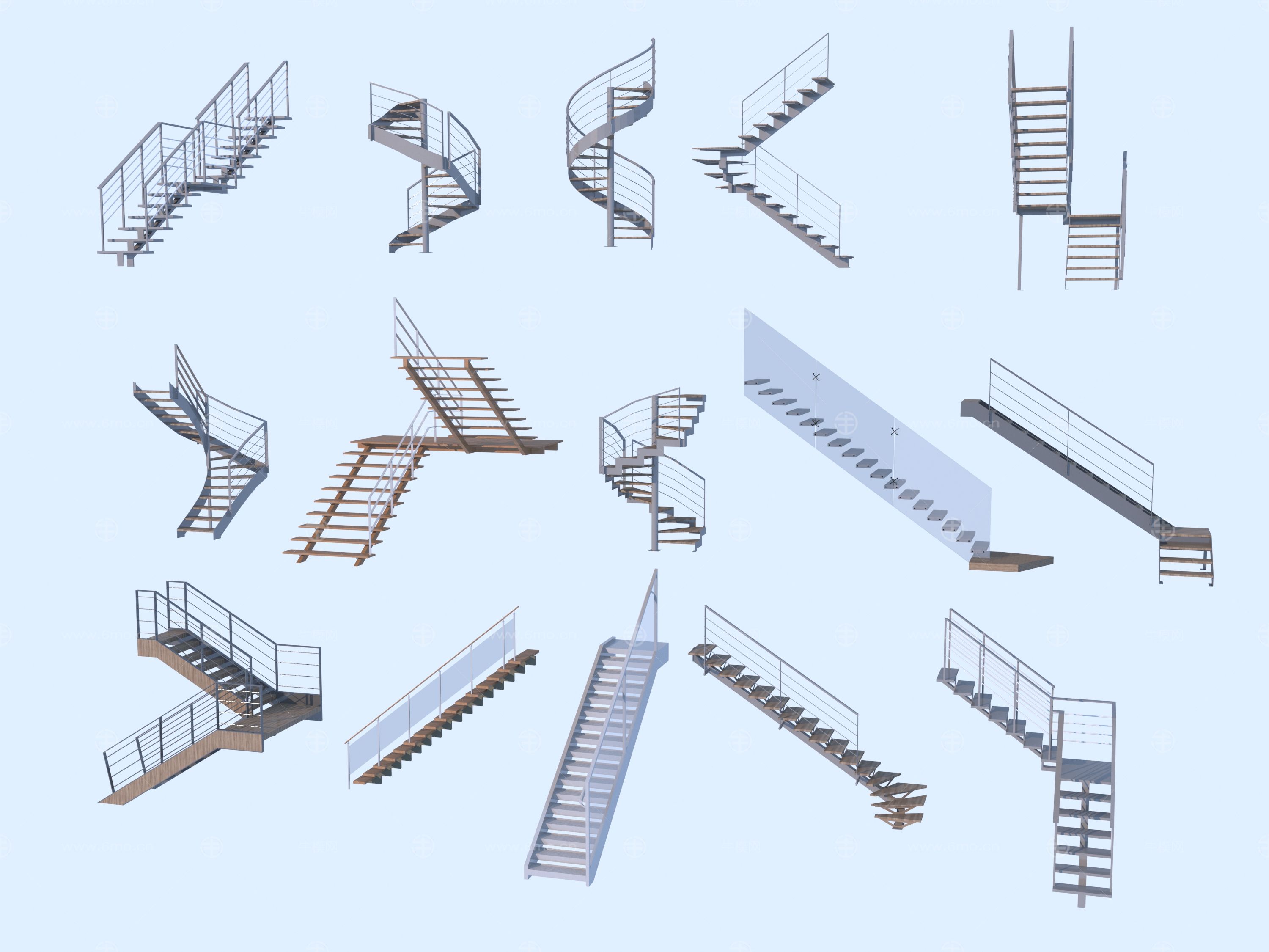 现代铁艺钢结构楼梯组合