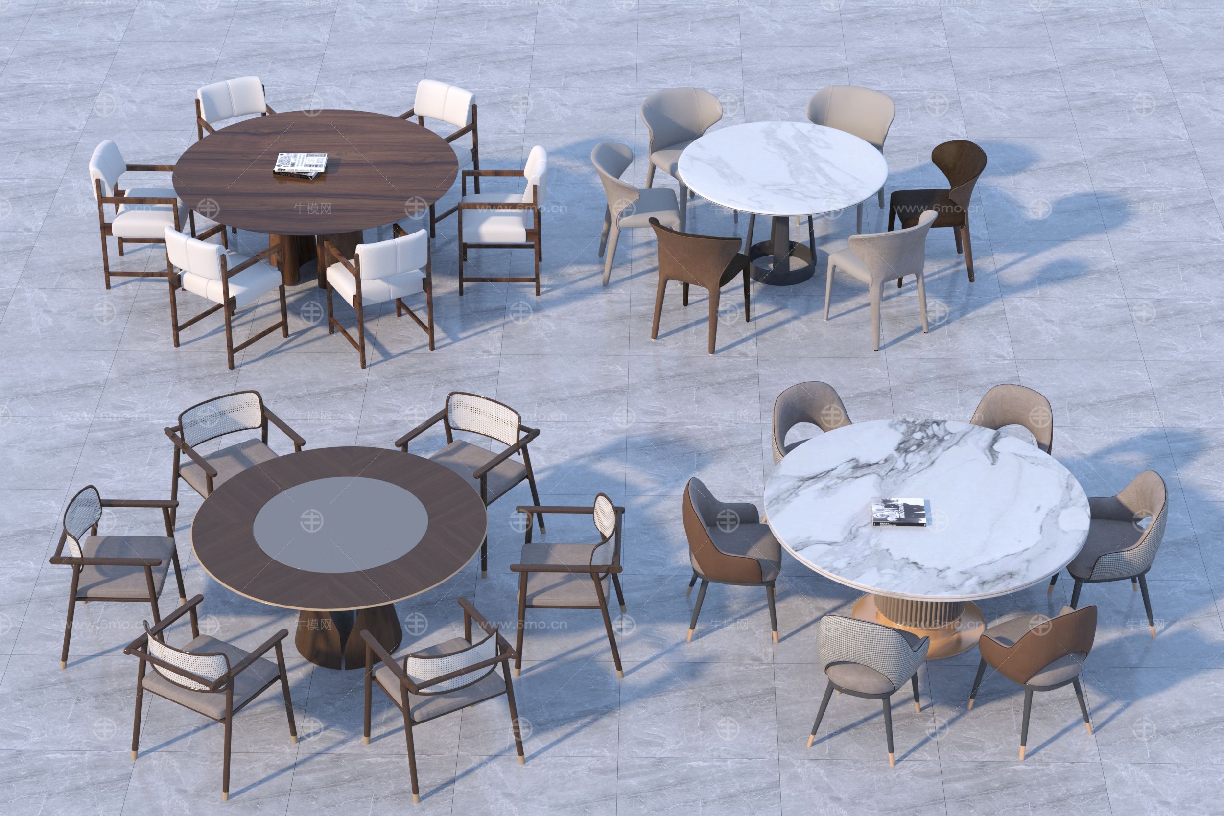 现代圆形餐桌餐桌椅组合