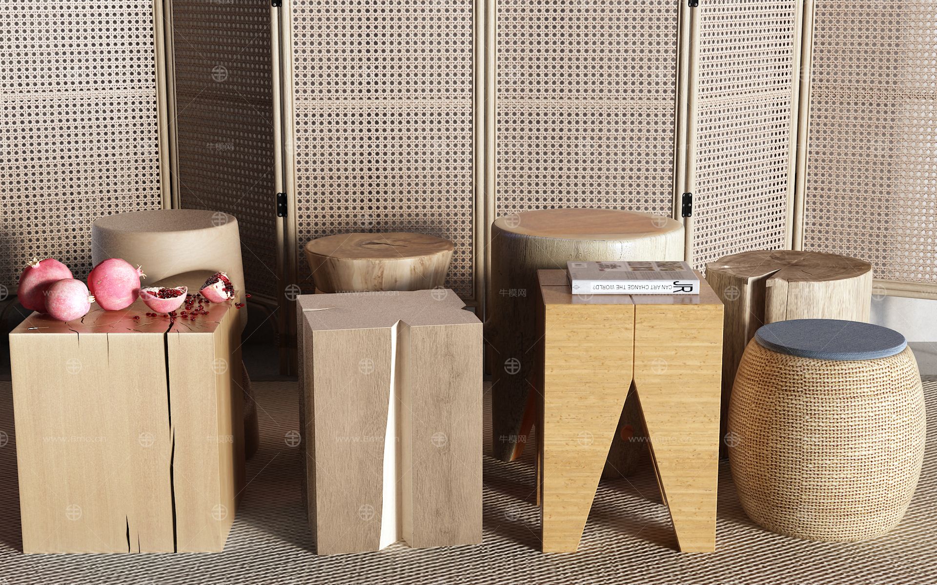 侘寂凳子 圆几 隔断 屏风