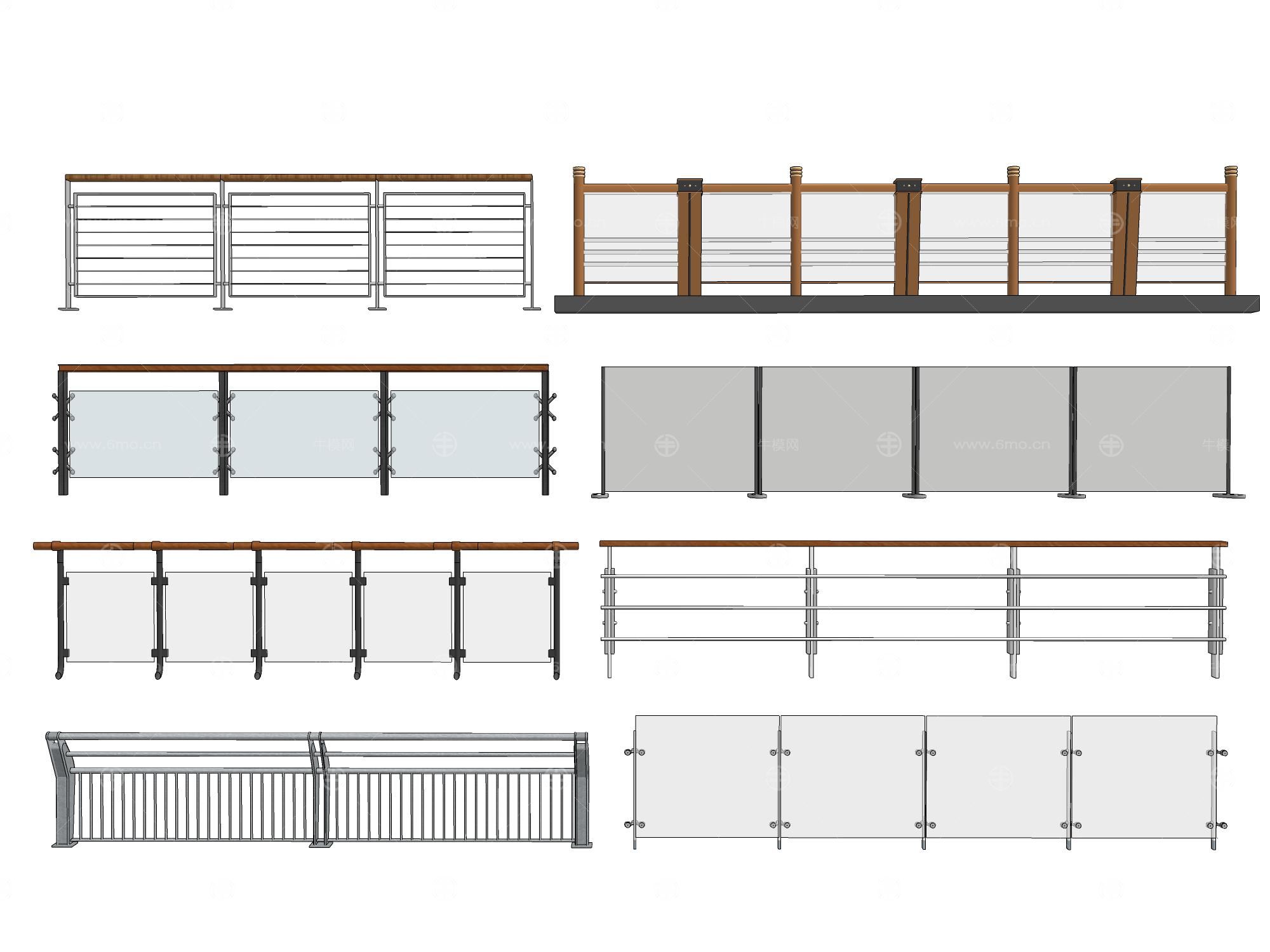 现代玻璃栏杆扶手金属栏杆桥护栏阳台围栏木扶手河岸护栏