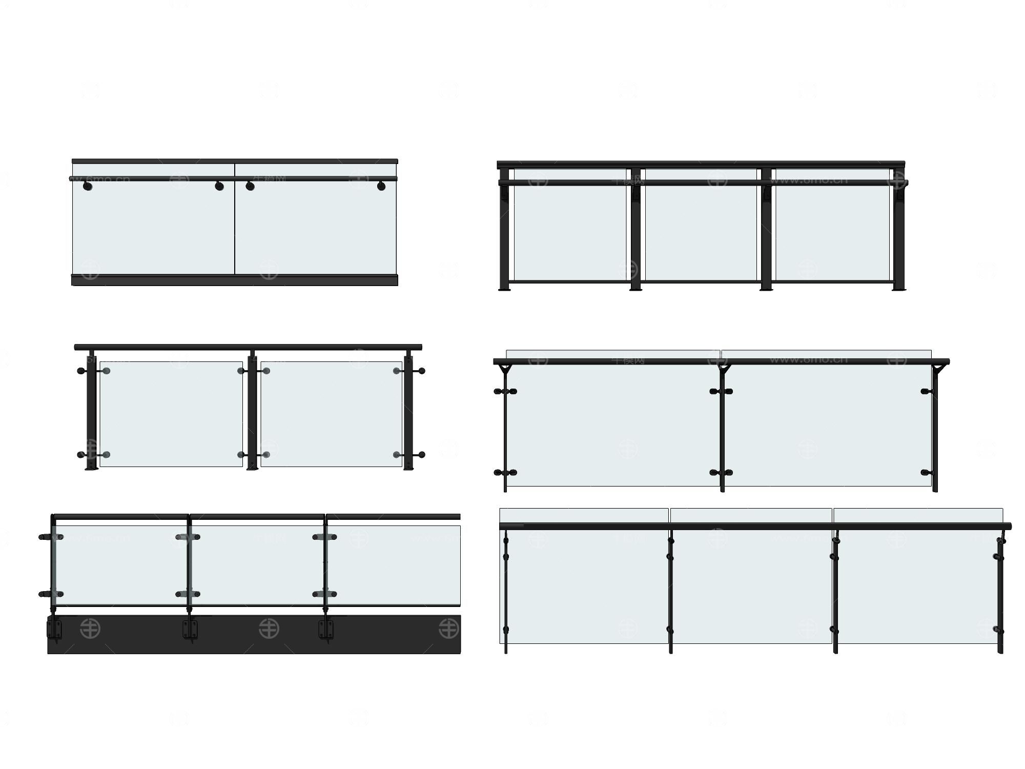 现代玻璃栏杆扶手金属不锈钢栏杆护栏阳台护栏围栏商业护栏