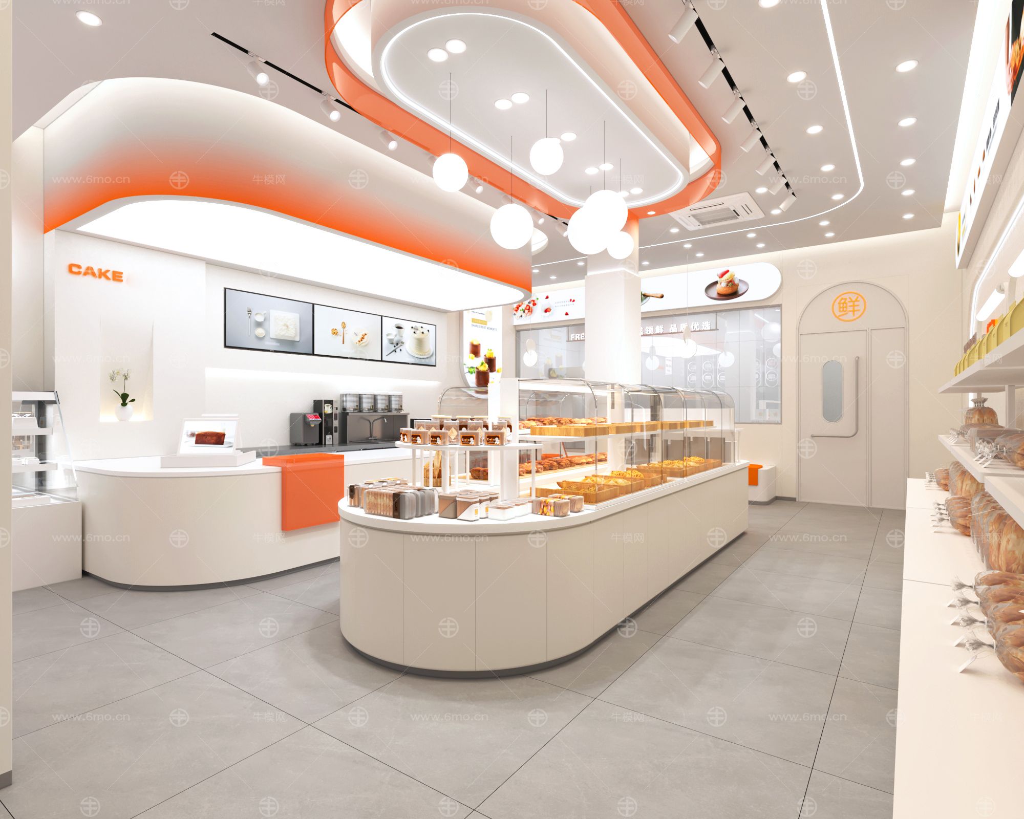 烘焙店效果图+施工图CAD