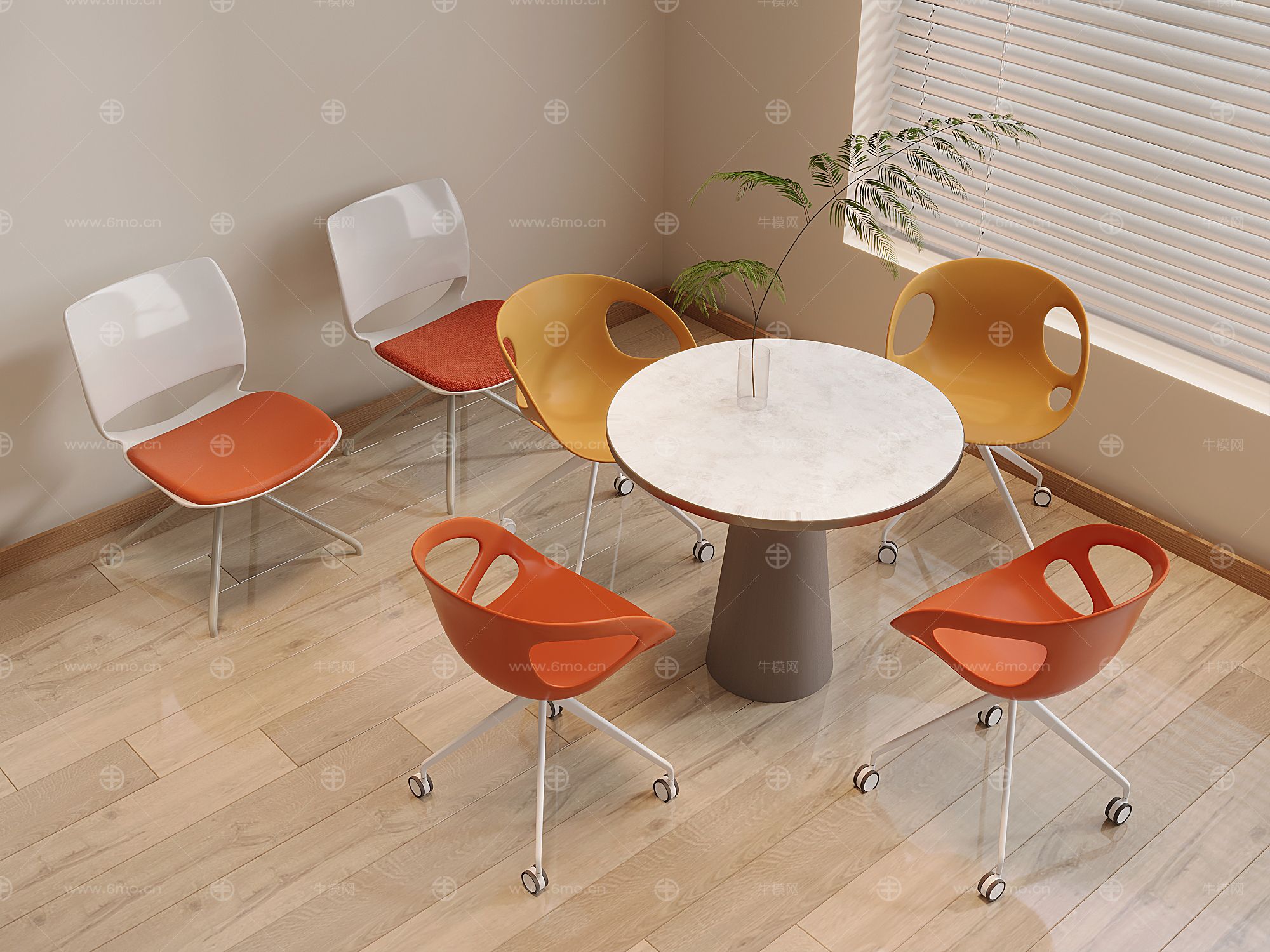 现代休闲桌椅组合 圆桌圆几 亚克力休闲椅 水生植物 洽谈桌椅
