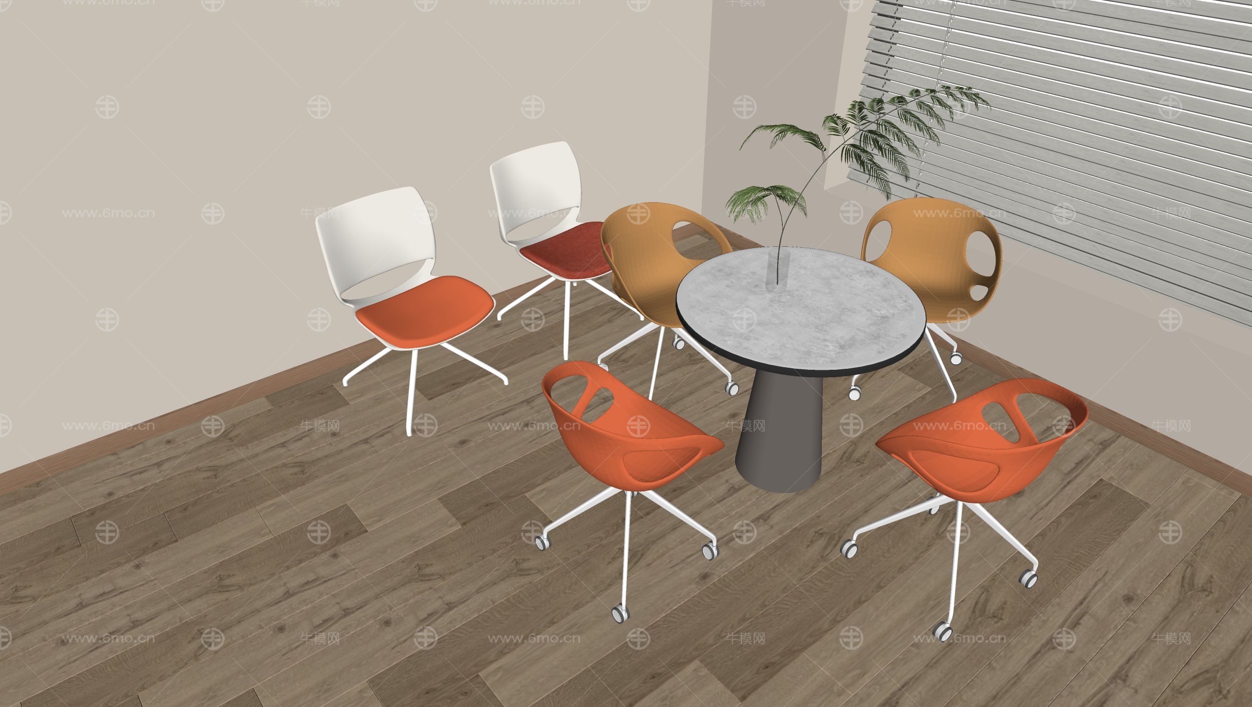 现代休闲桌椅组合 圆桌圆几 亚克力休闲椅 水生植物 洽谈桌椅