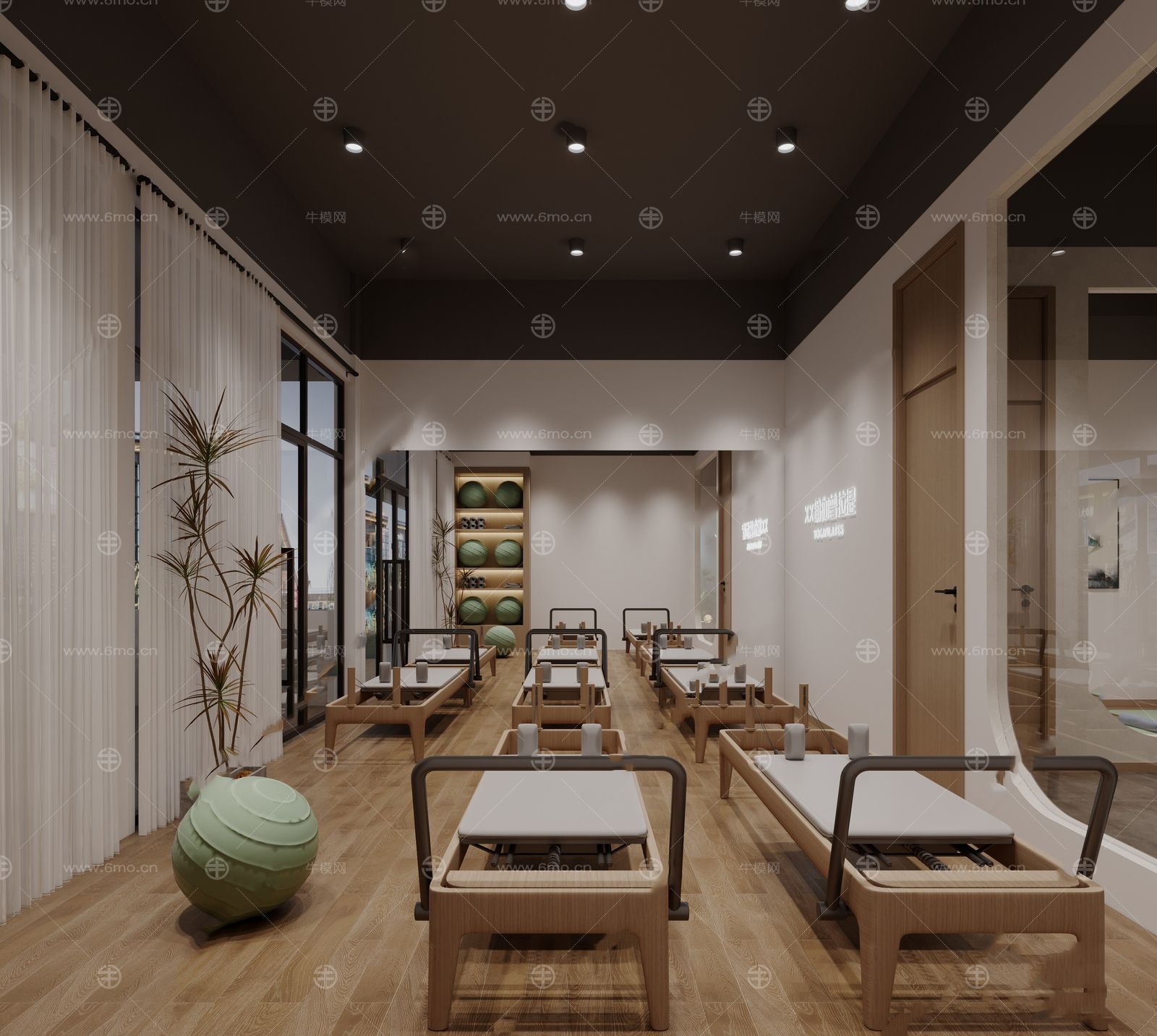 普拉提瑜伽馆CAD施工图+效果图