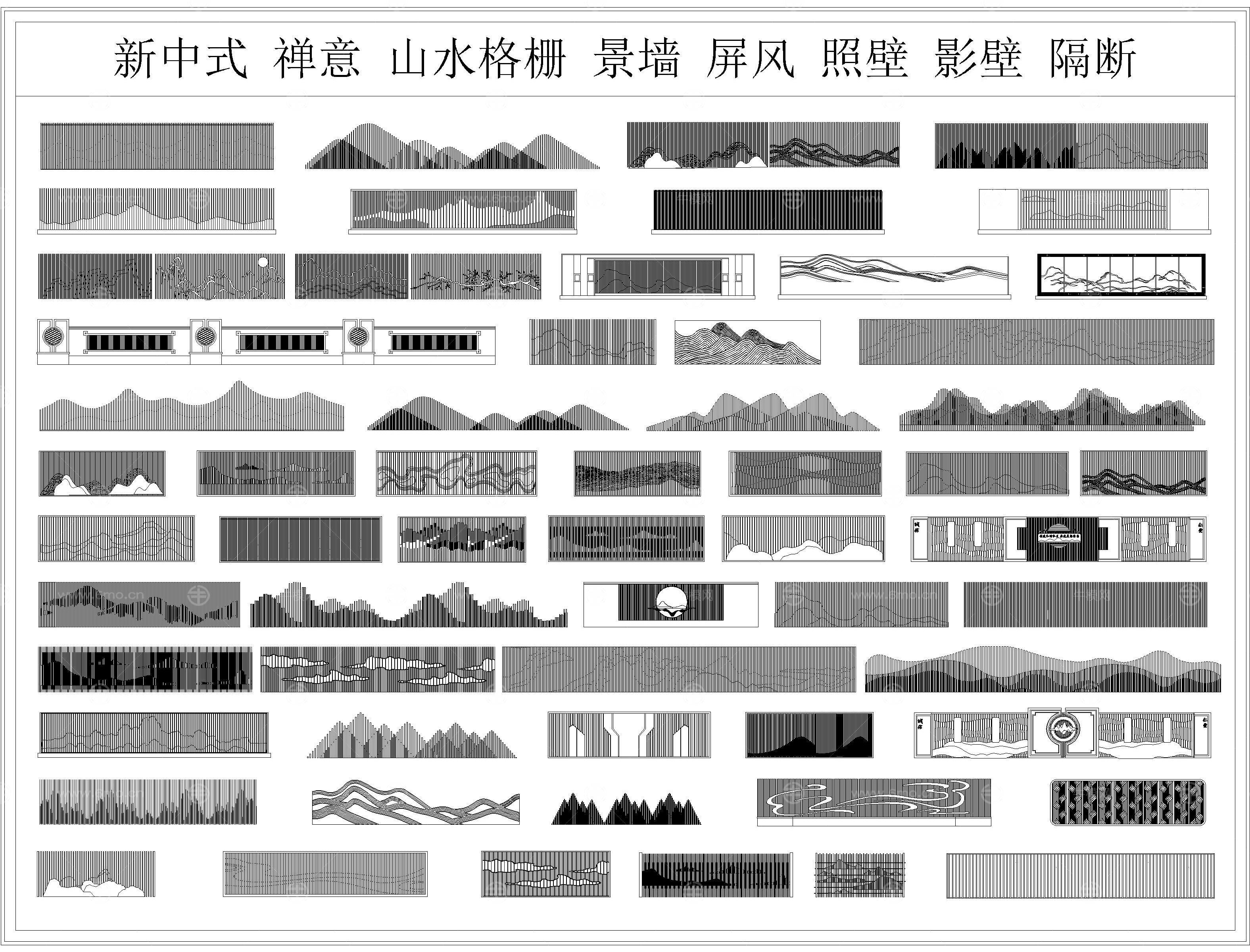 格栅景墙CAD立面图