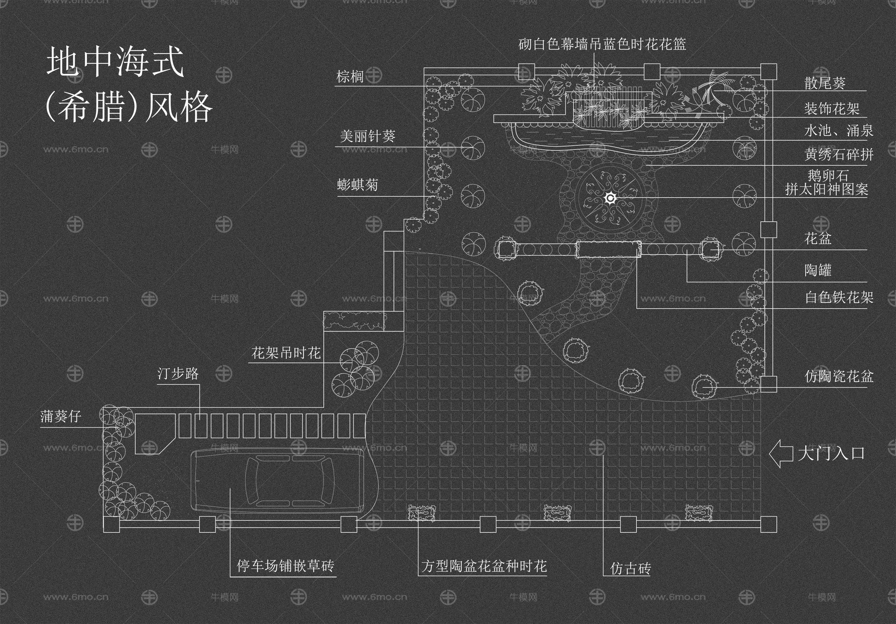 精品平面别墅庭院CAD素材