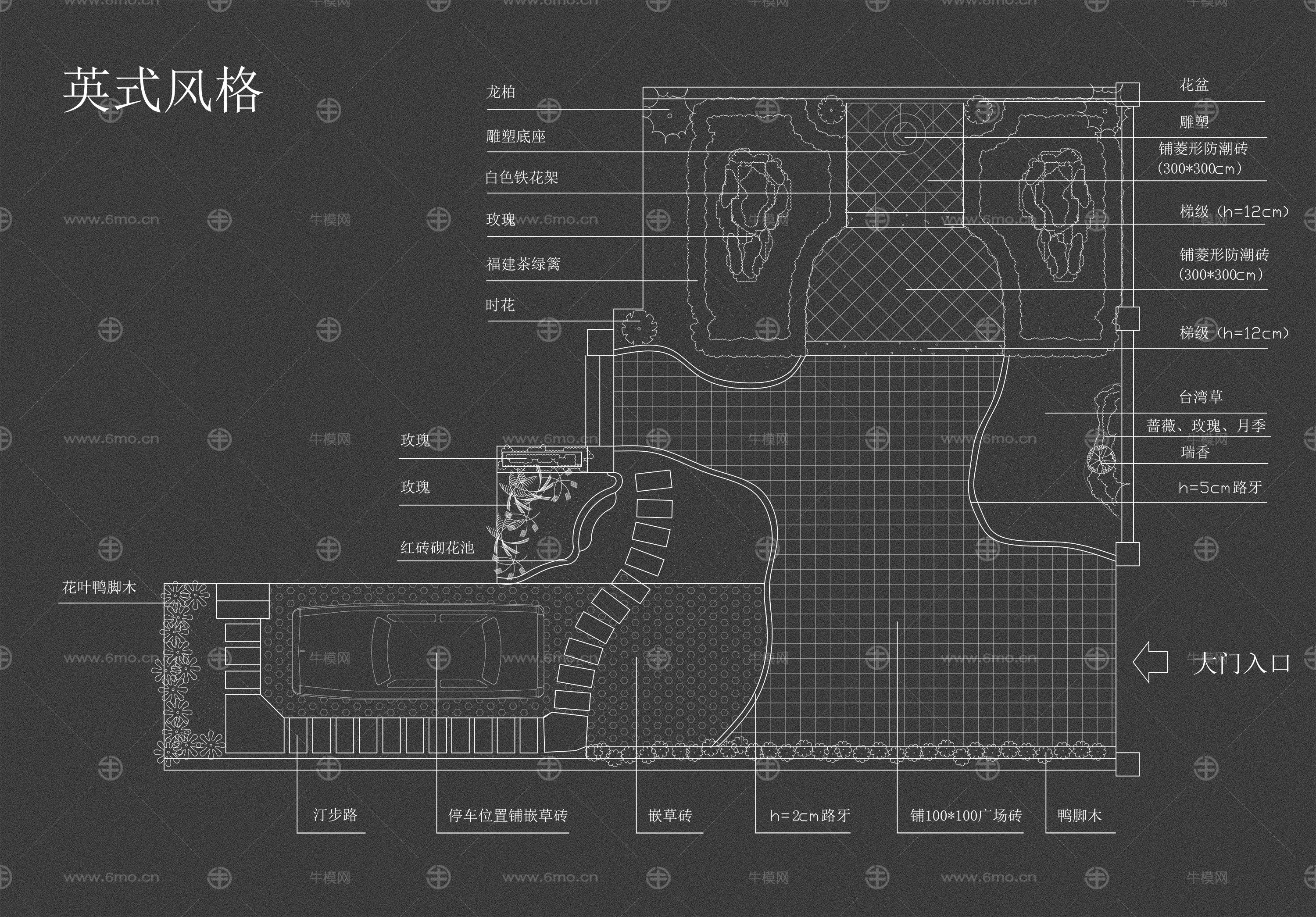 精品平面别墅庭院CAD素材