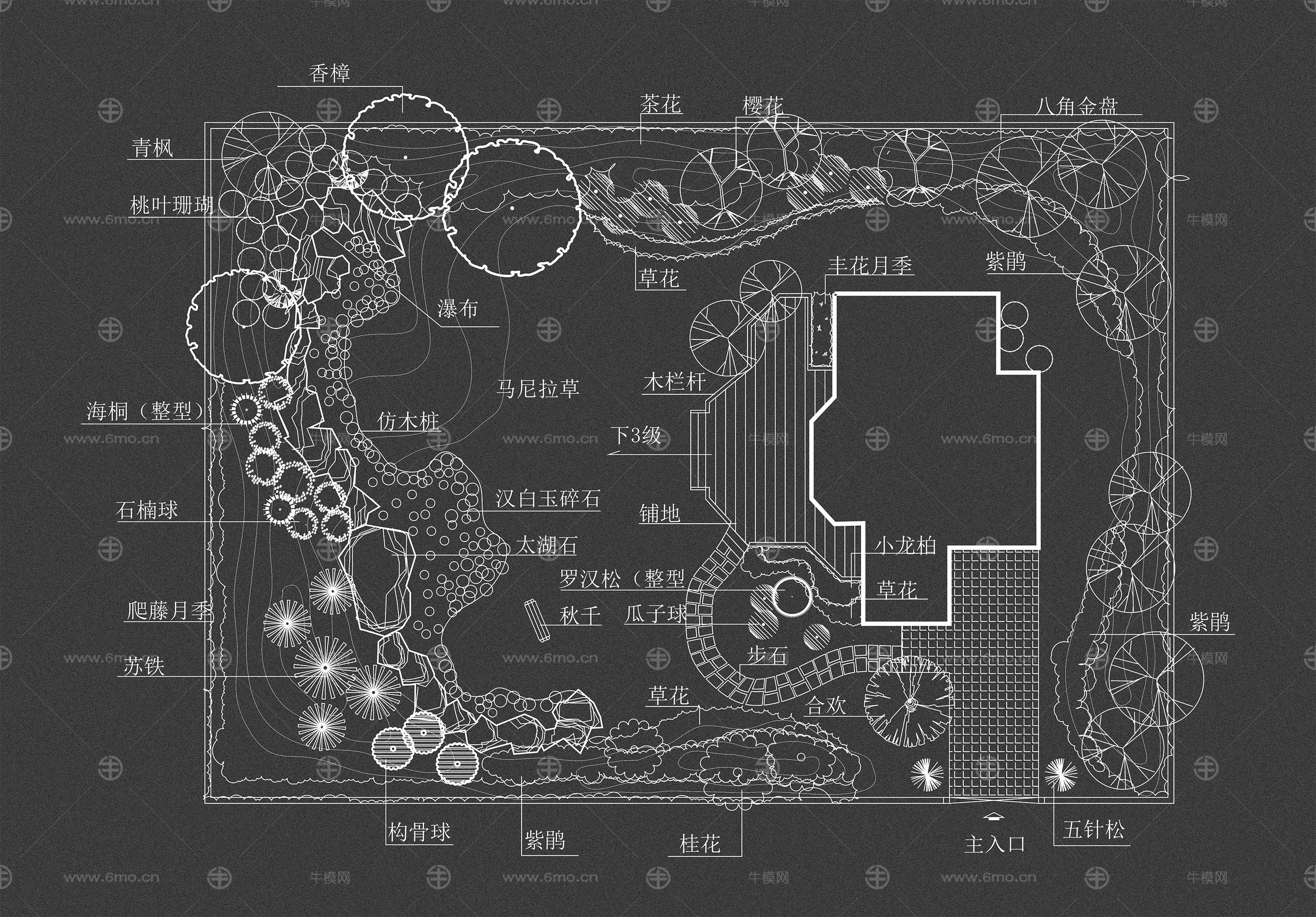 精品平面别墅庭院CAD素材