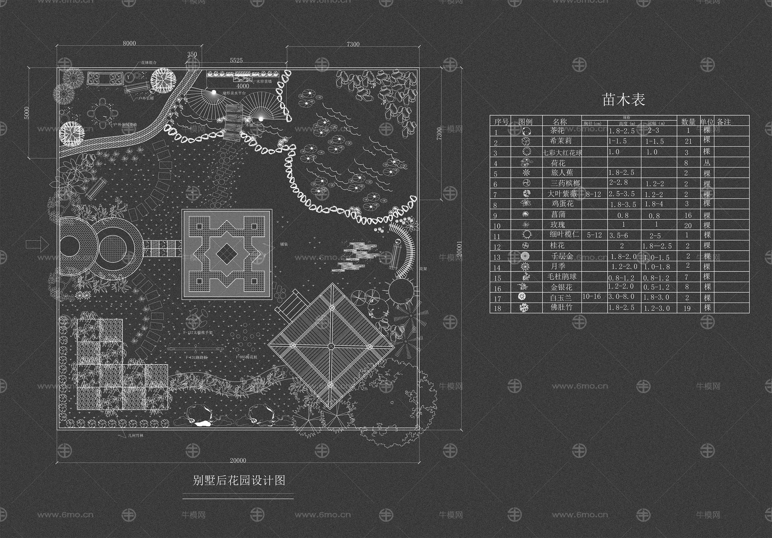 精品平面别墅庭院CAD素材
