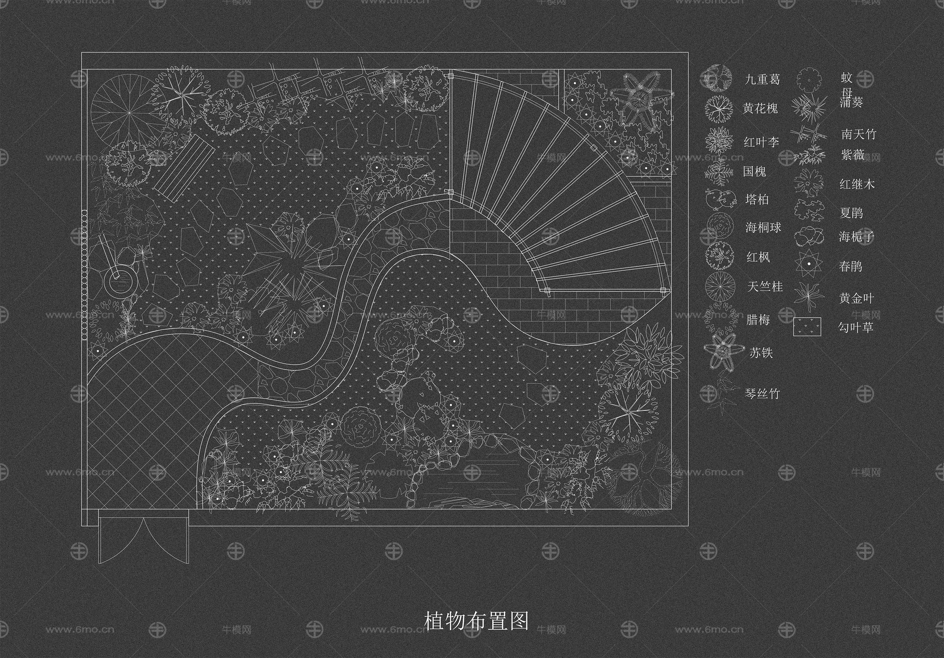 精品平面别墅庭院CAD素材
