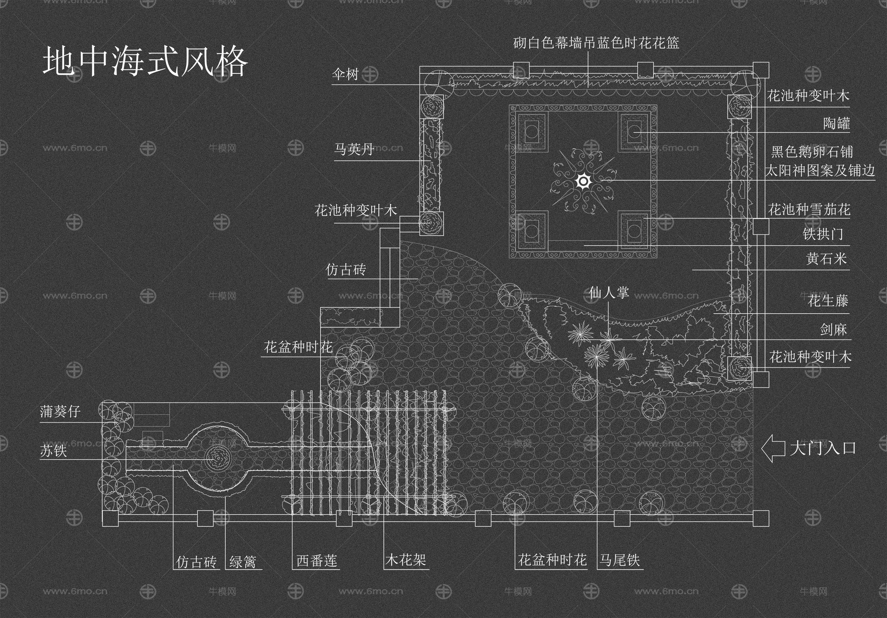 精品平面别墅庭院CAD素材