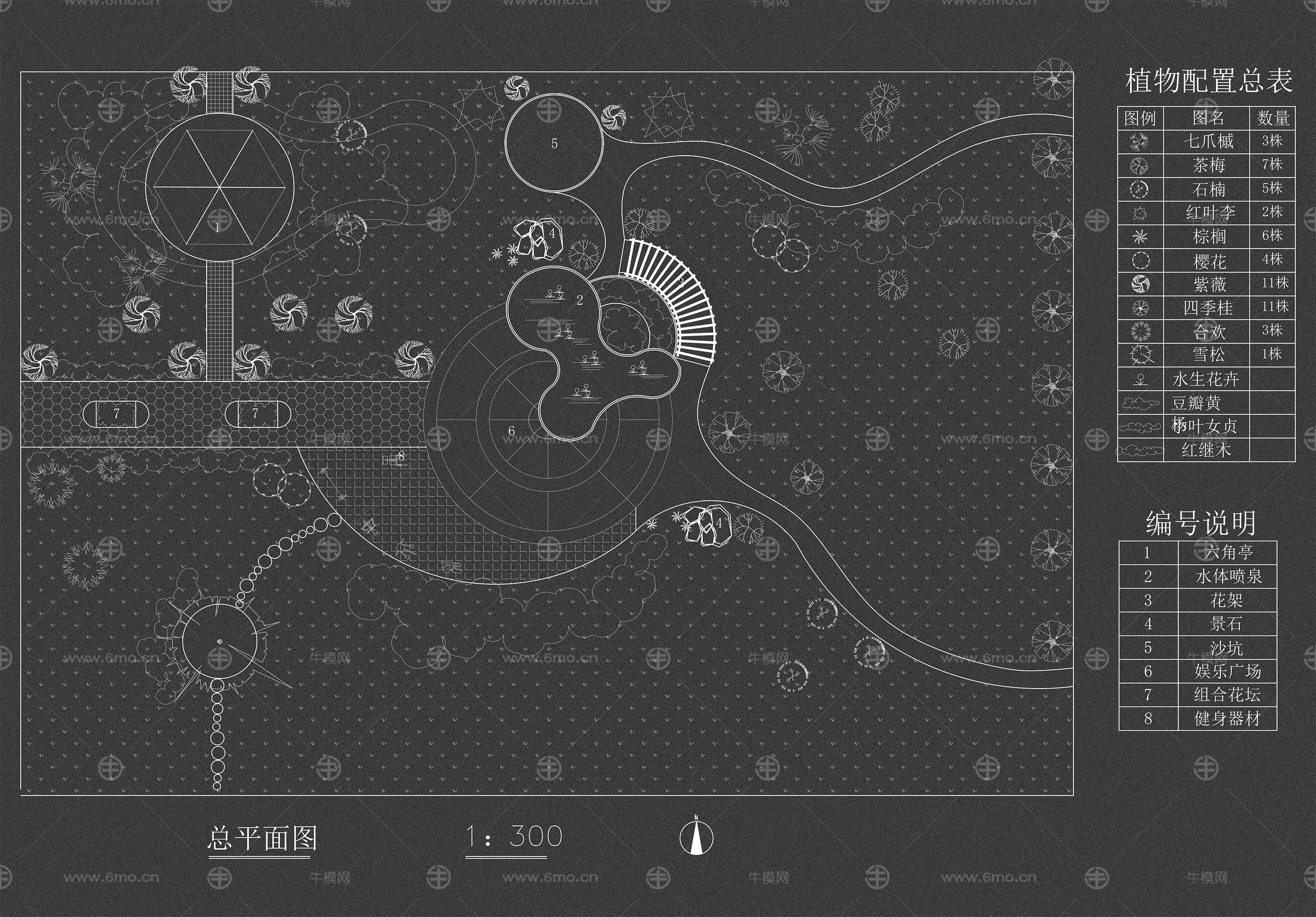 精品平面别墅庭院CAD素材