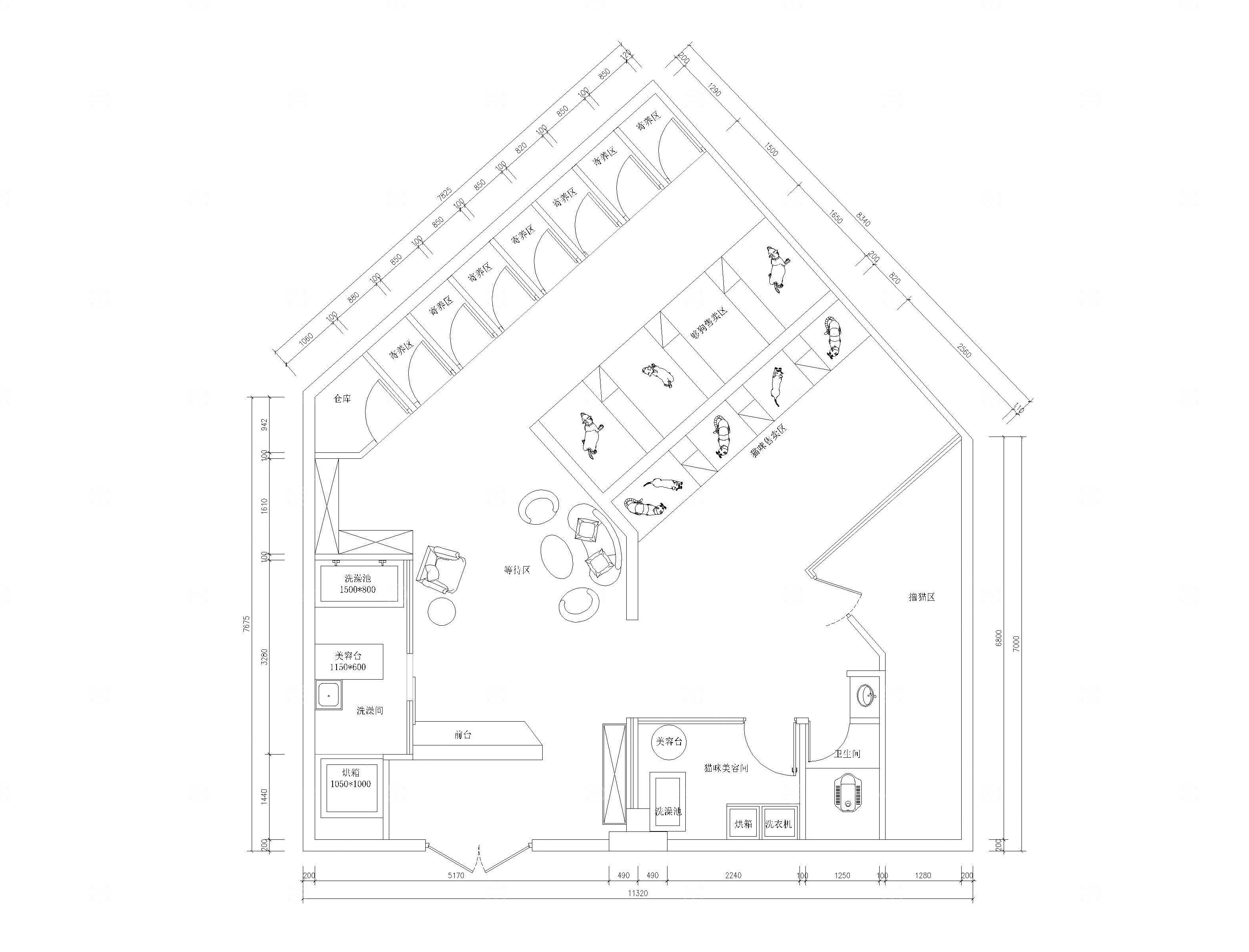 宠物店猫咖CAD平面图