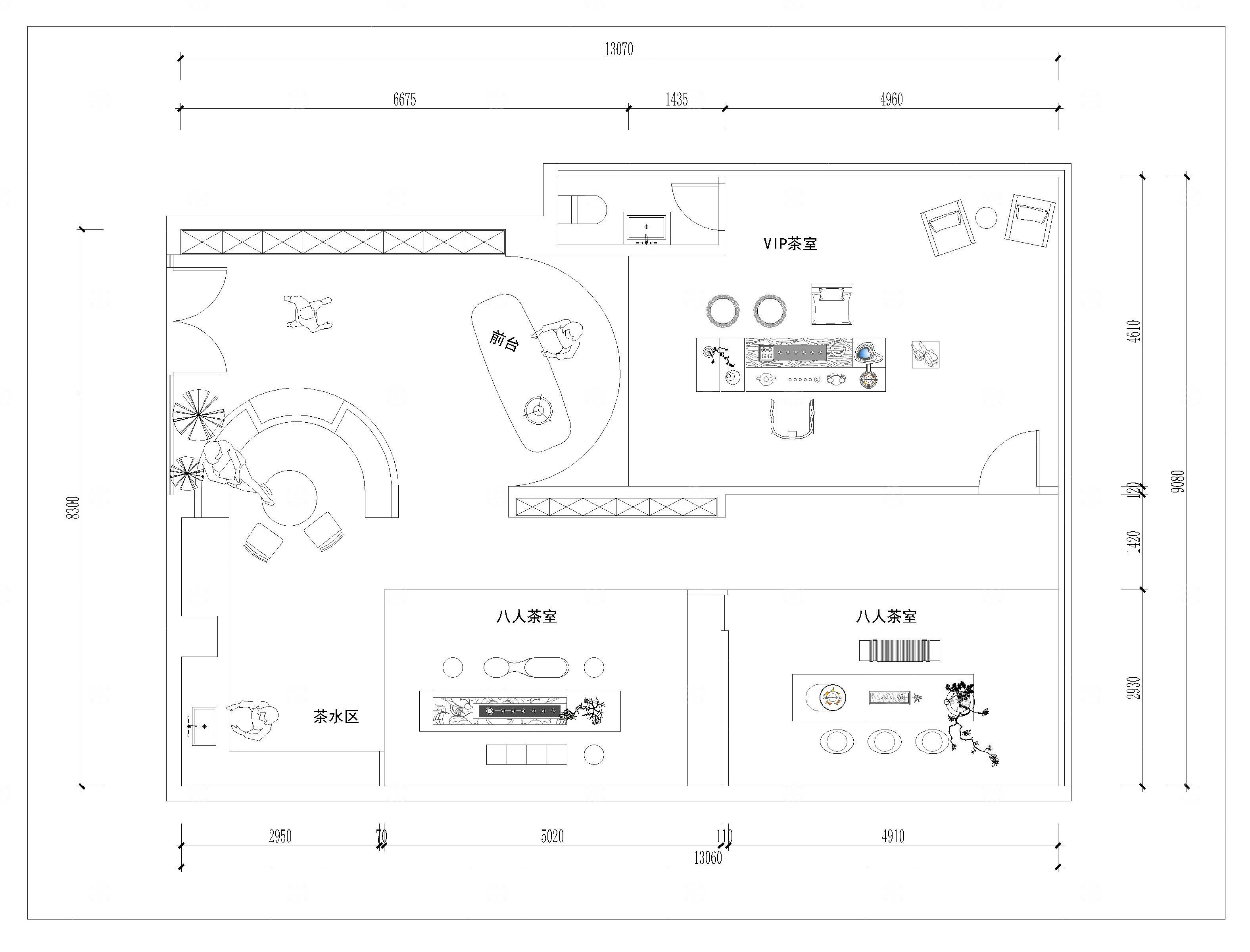 茶楼茶馆品茶文化cad平面图