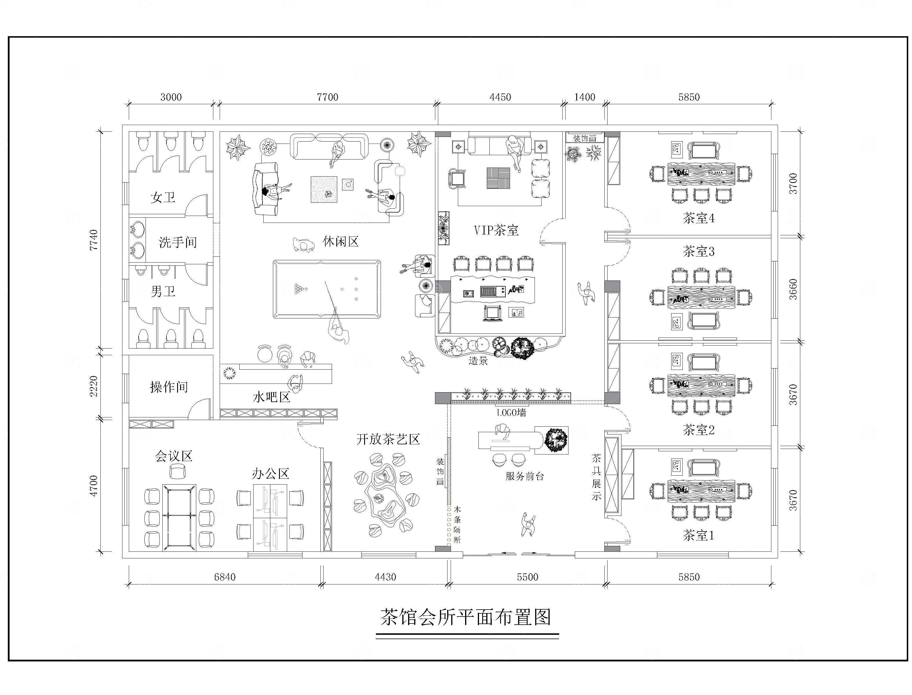 茶楼茶馆品茶文化cad平面图