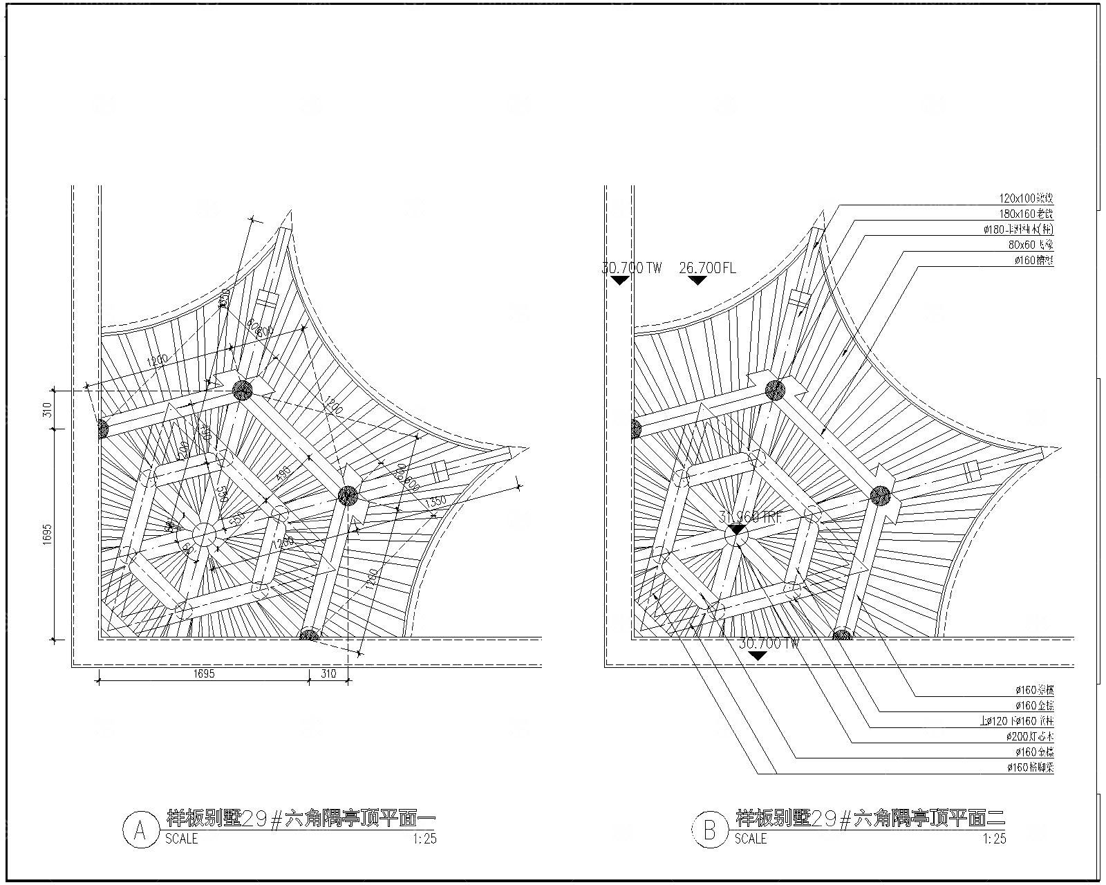 中式六角亭CAD施工图