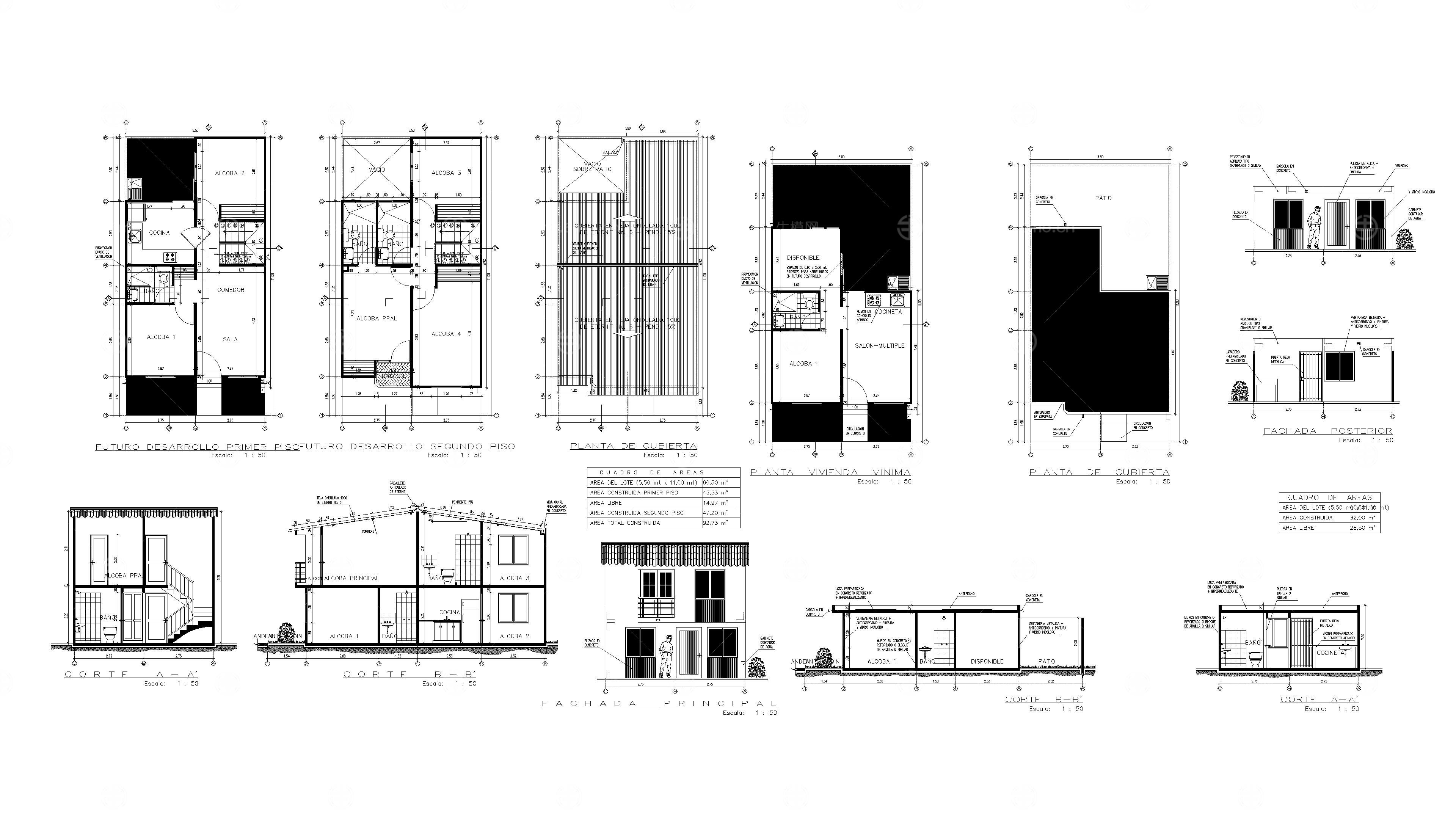 家庭住宅建筑免费Dwg图纸
