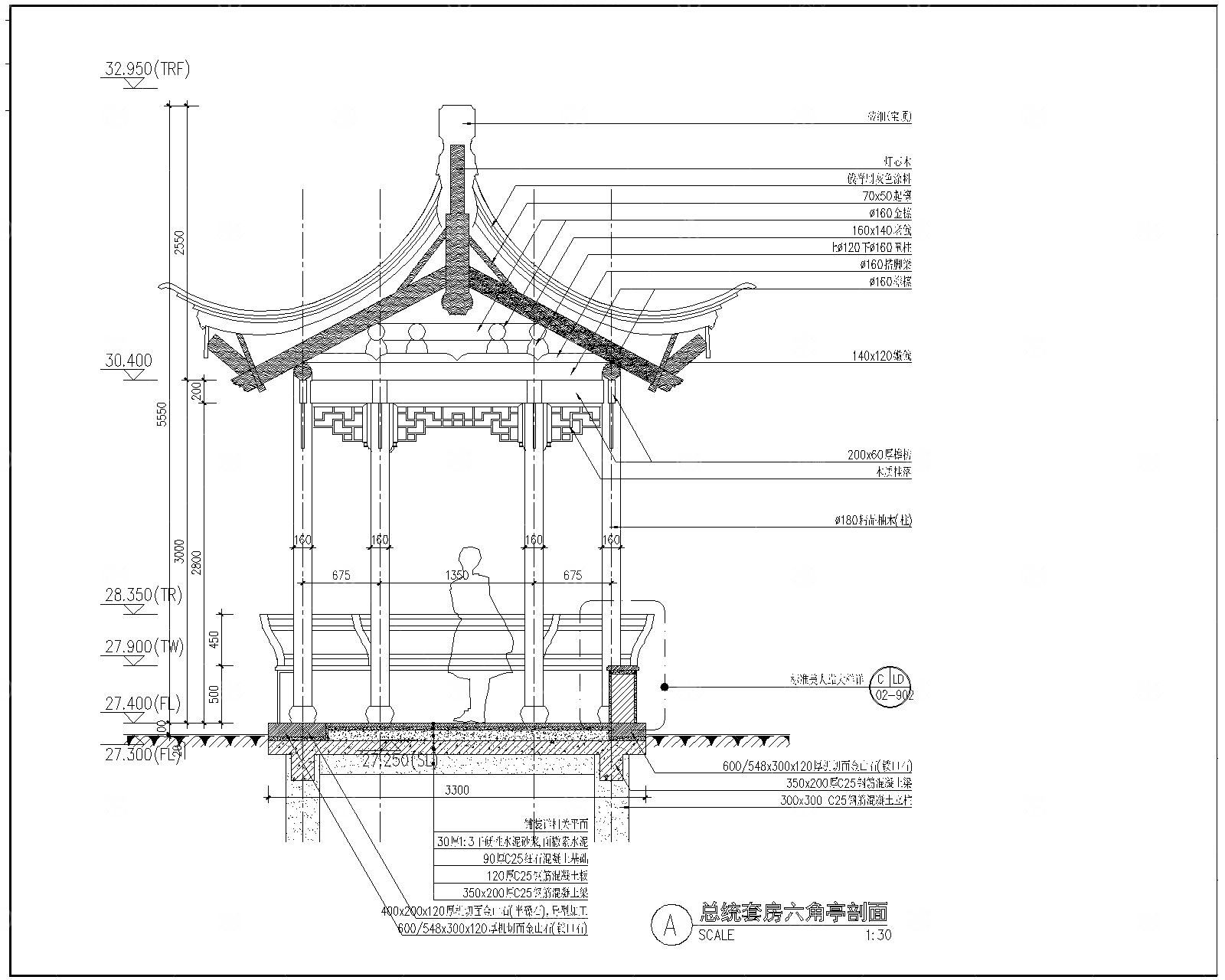 中式六角亭CAD施工图
