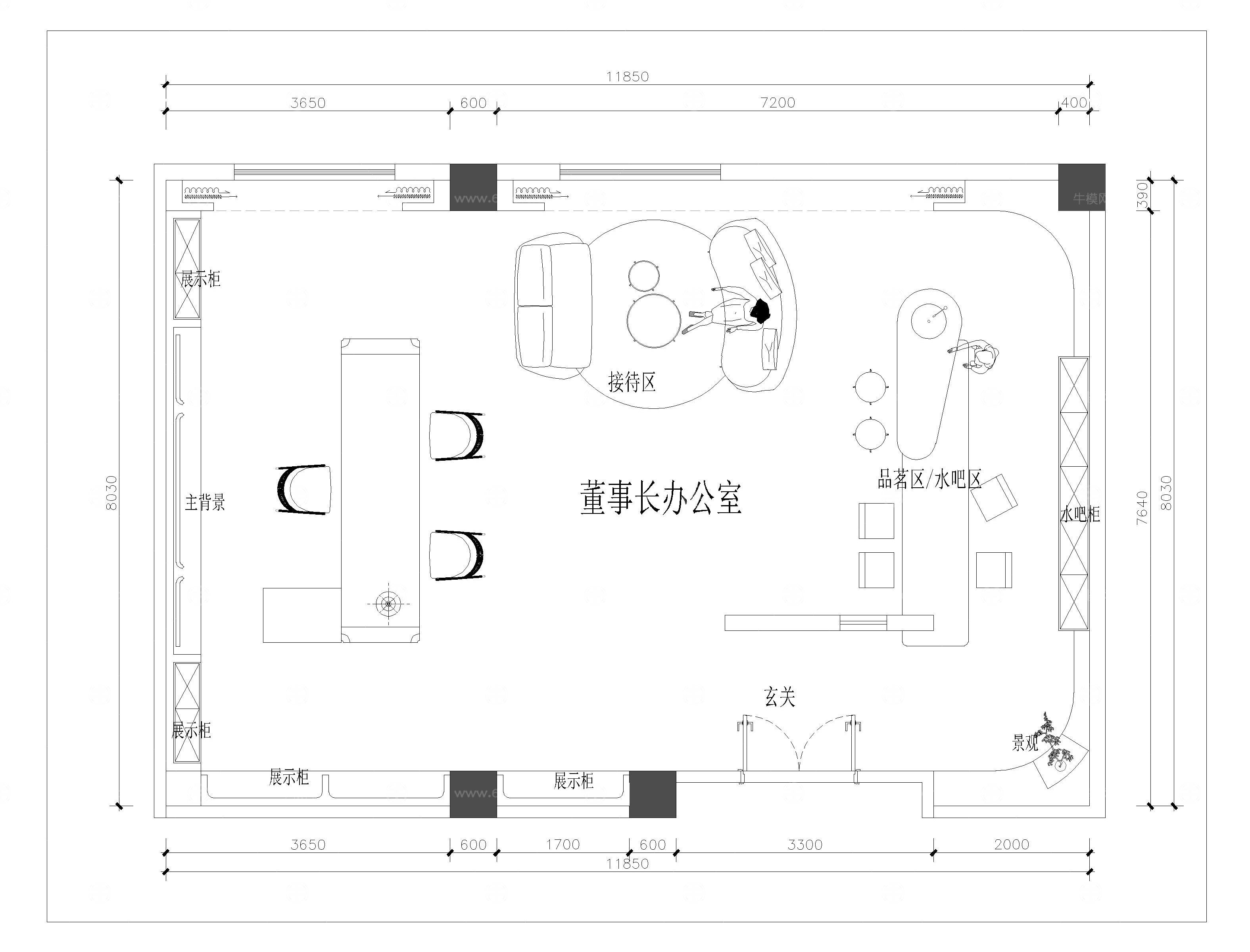 老板办公室CAD平面图