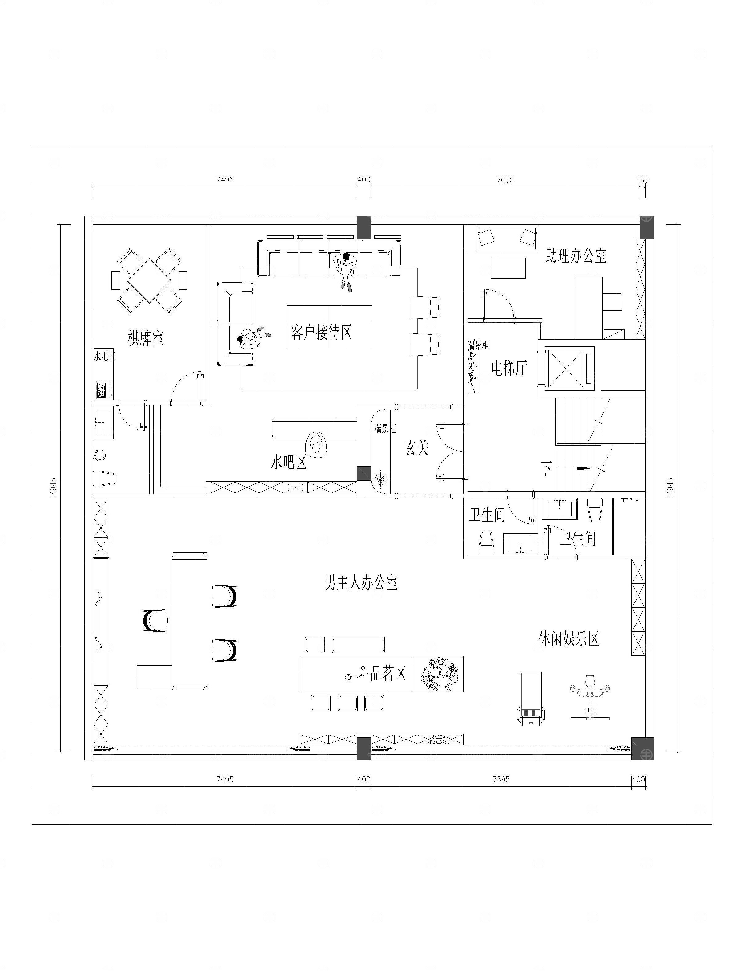 老板办公室CAD平面图