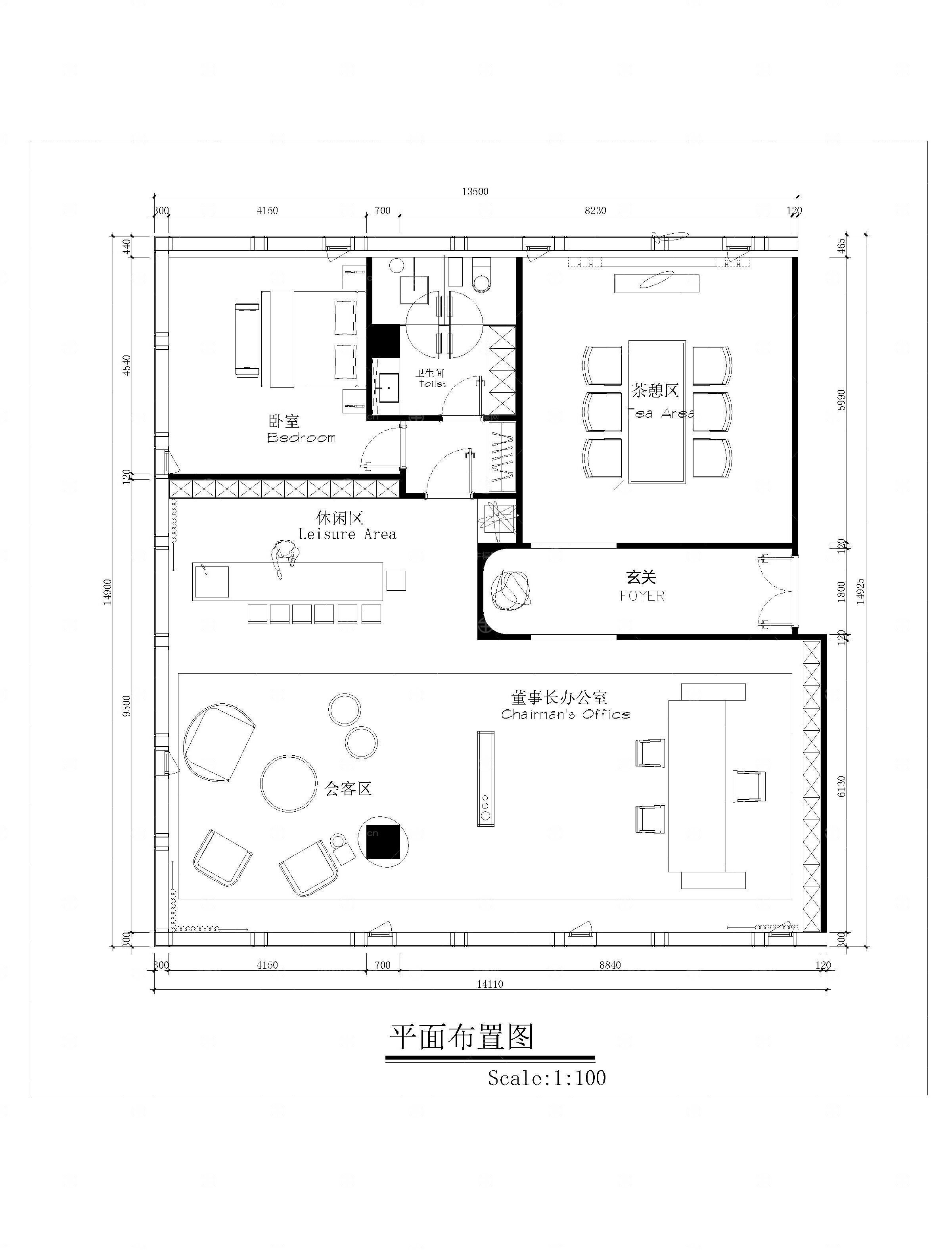 老板办公室CAD平面图