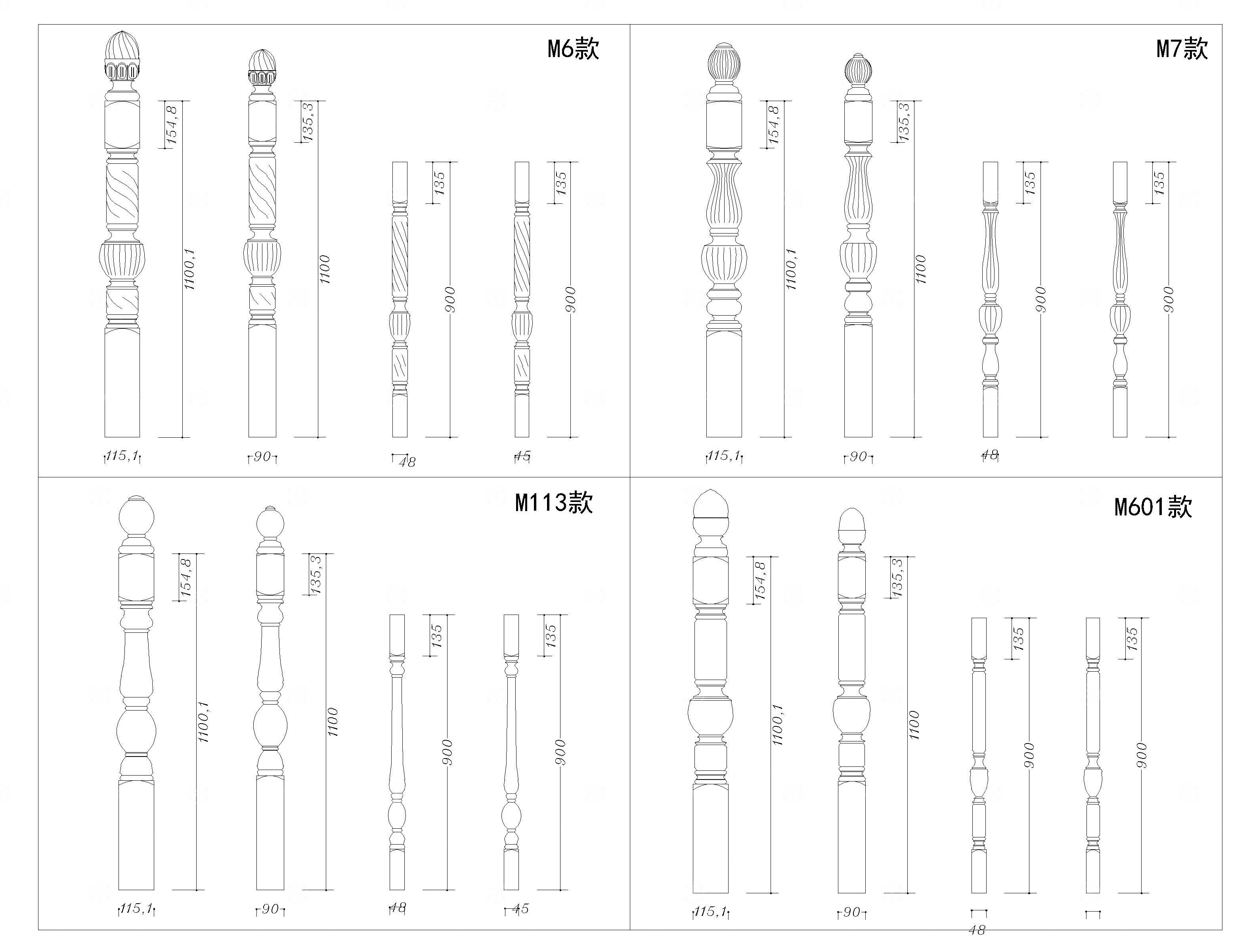 实木楼梯扶手立柱柱头CAD图库