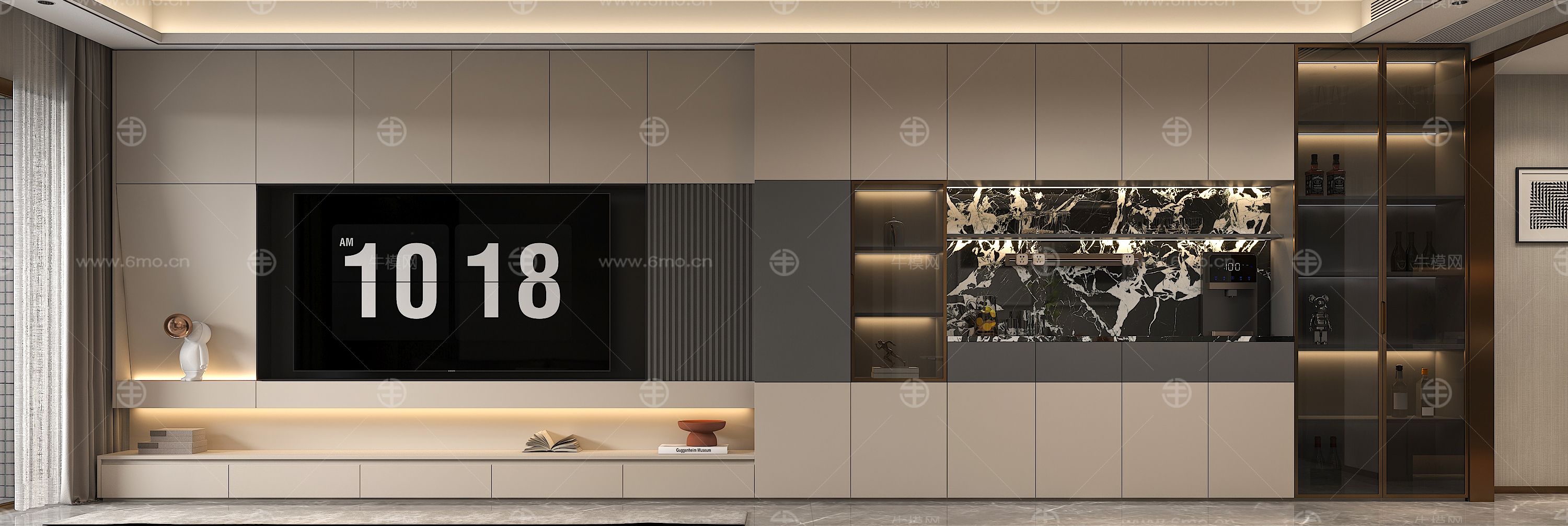 現(xiàn)代奶油風(fēng) 電視柜 酒柜 一體柜