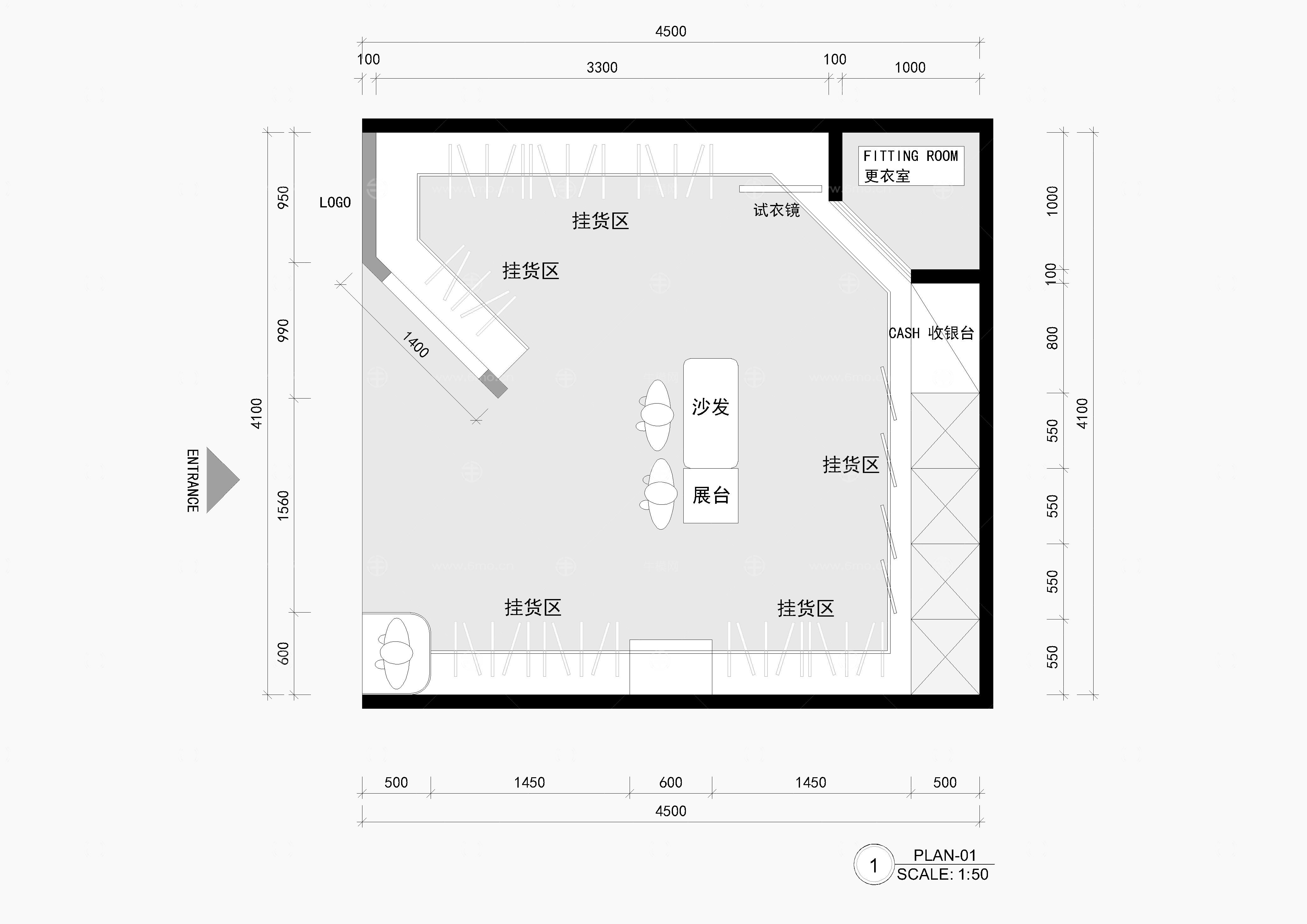 小面积服装店平面布置方案设计图