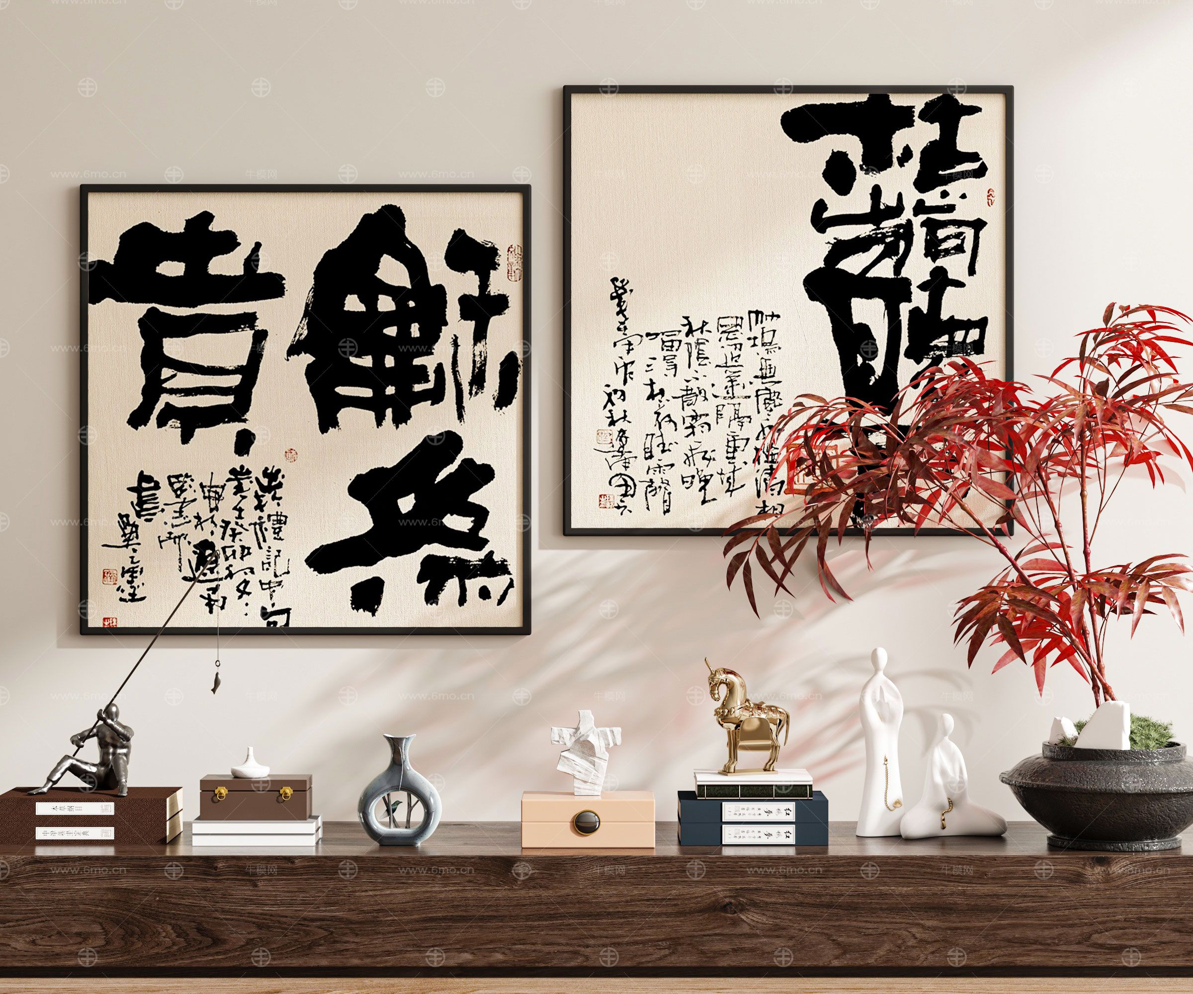 现代新中式侘寂中古风挂画装饰画组合