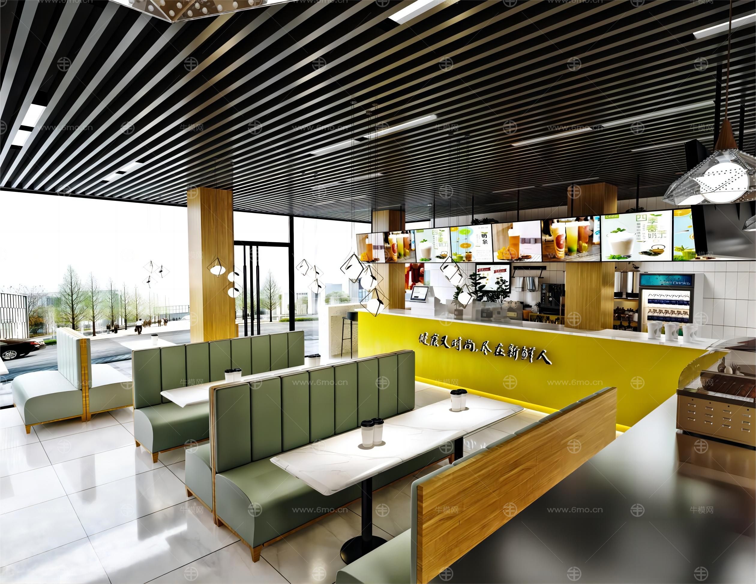 现代奶茶店 咖啡店 门头门面