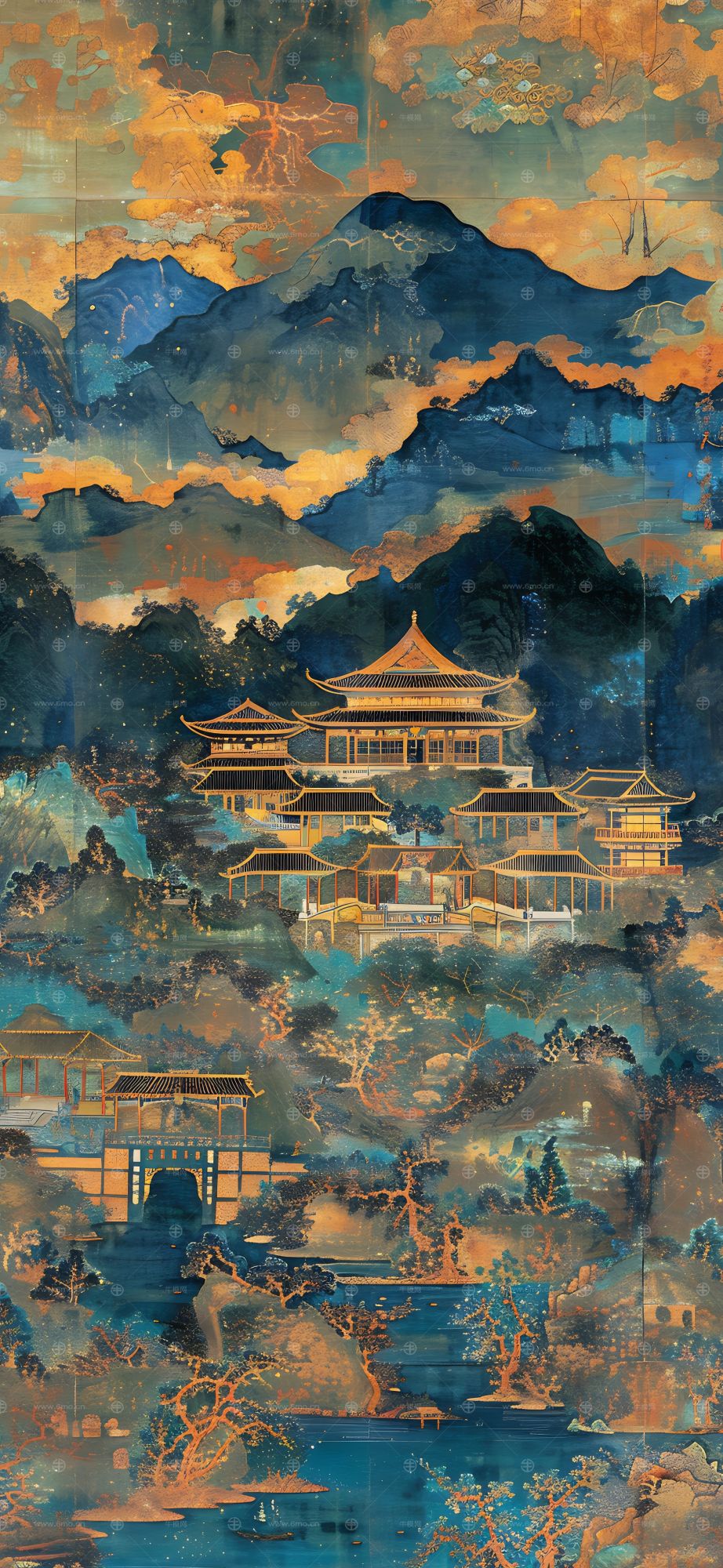 大美国风国潮元素中式美学壁画壁纸背景