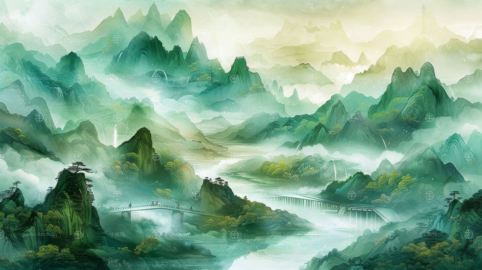 大美国风国潮元素中式美学壁画壁纸背景