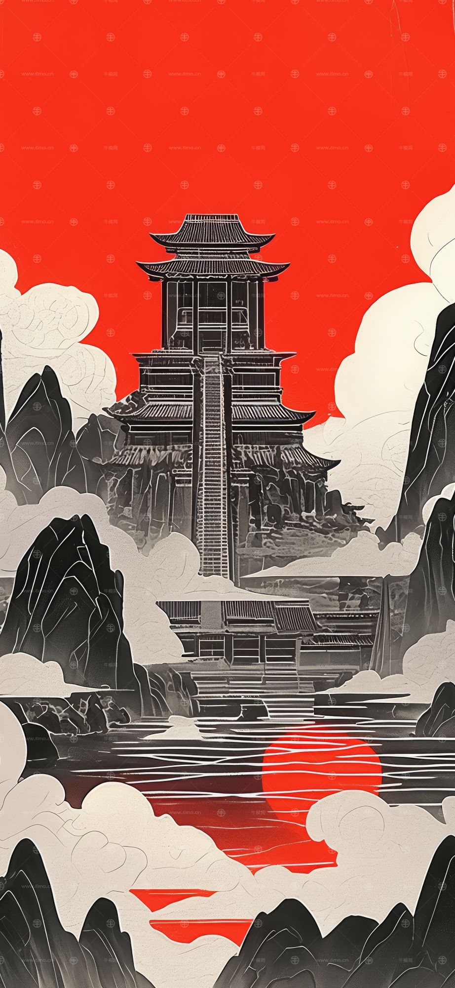 大美国风国潮元素中式美学壁画壁纸背景