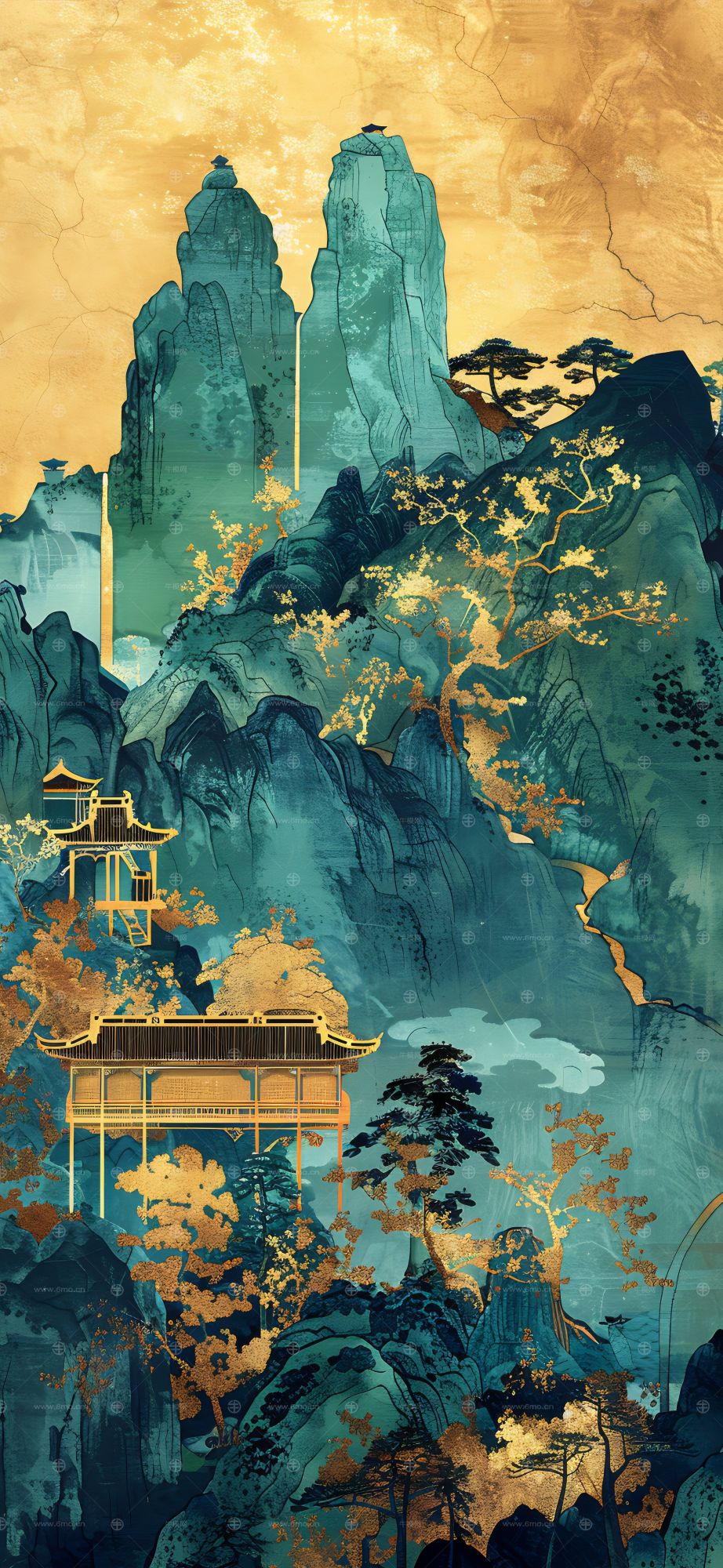 大美国风国潮元素中式美学壁画壁纸背景