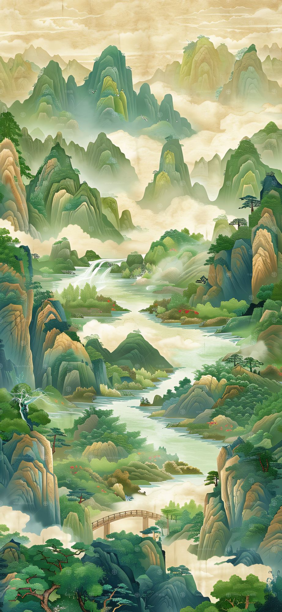 大美国风国潮元素中式美学壁画壁纸背景
