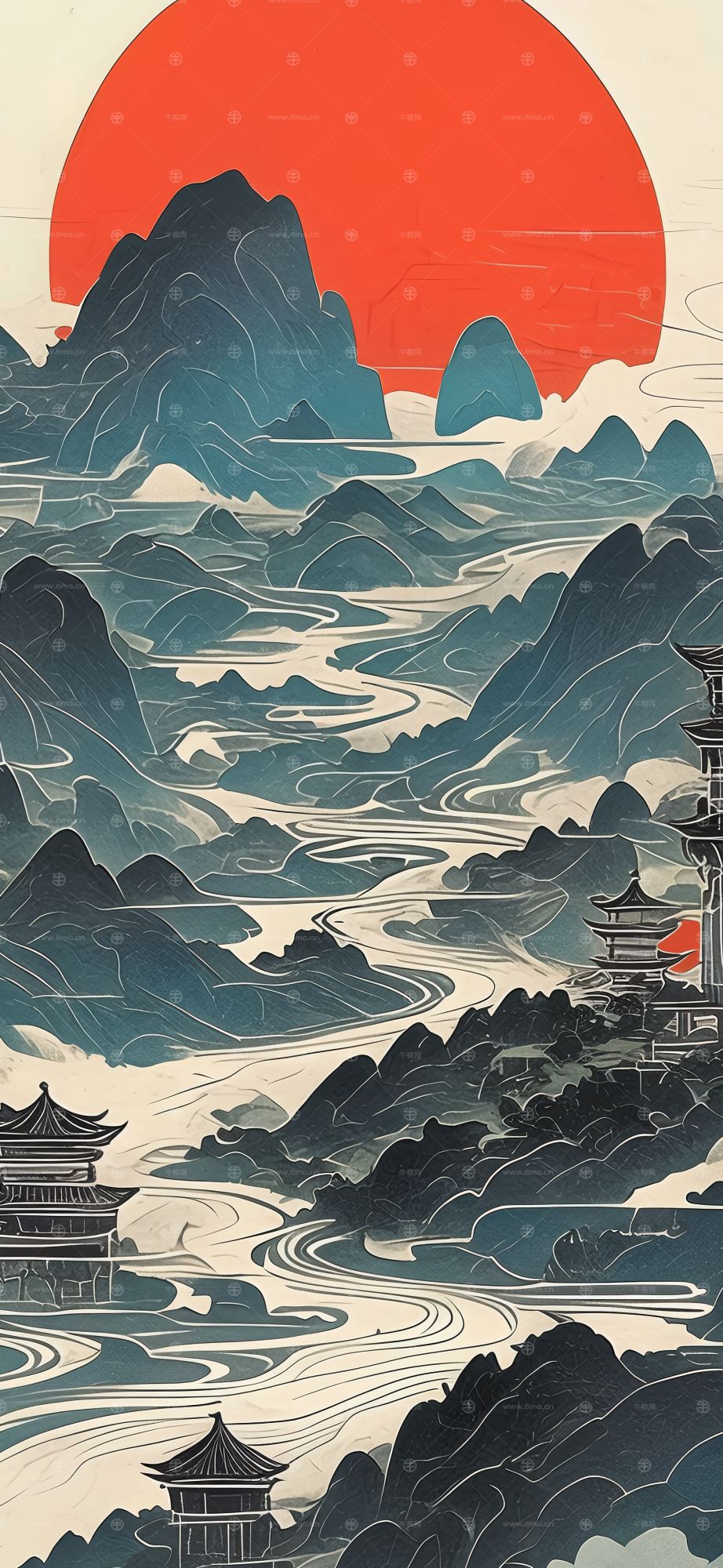 大美国风国潮元素中式美学壁画壁纸背景