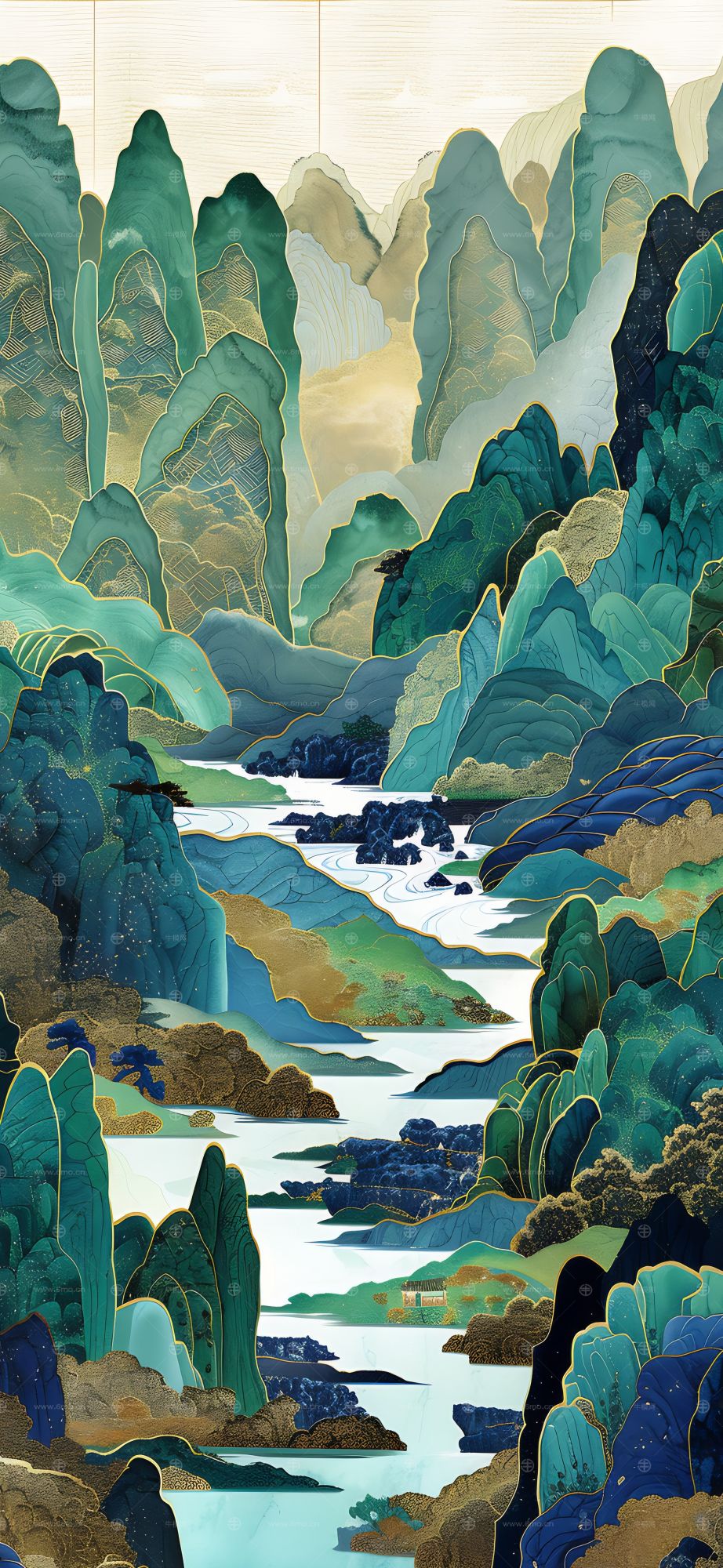 大美国风国潮元素中式美学壁画壁纸背景