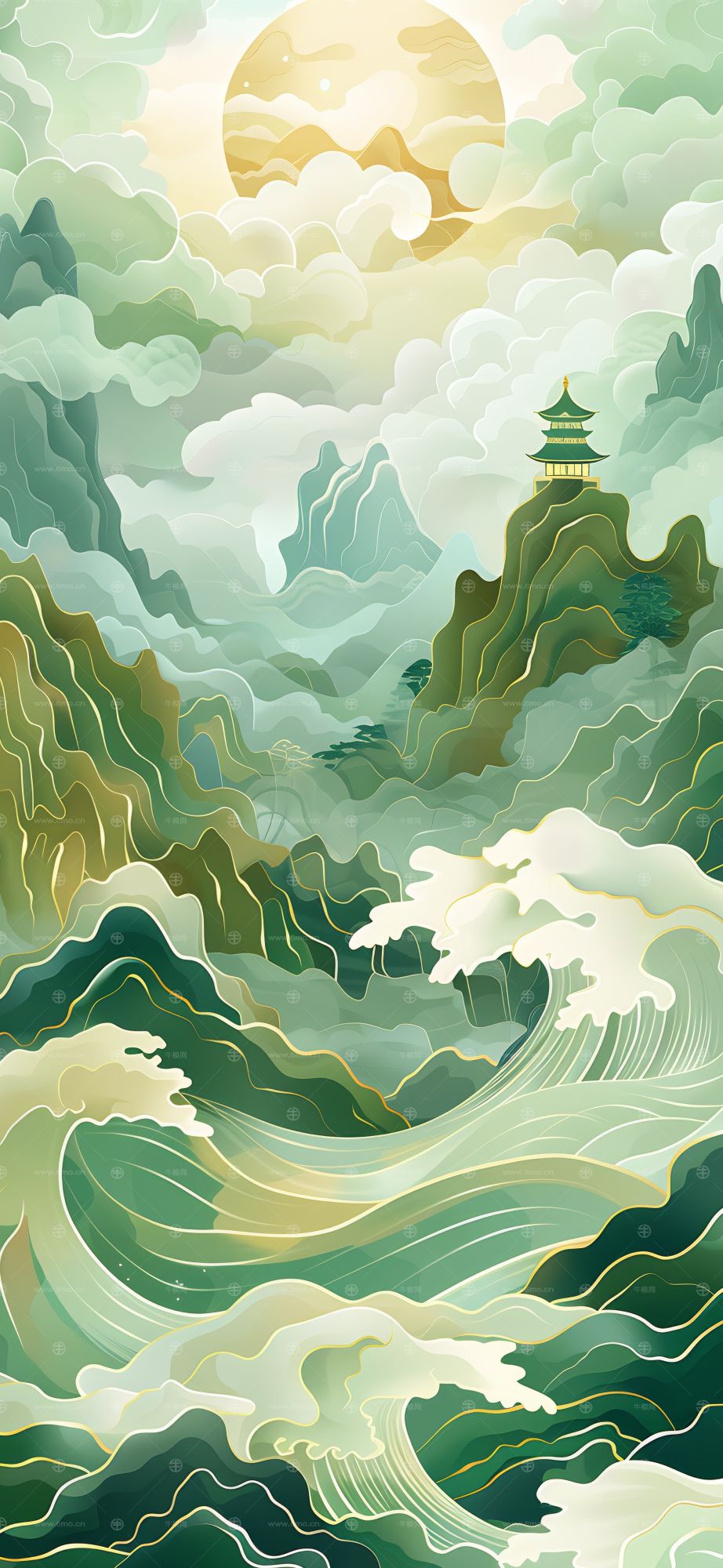 大美国风国潮元素中式美学壁画壁纸背景