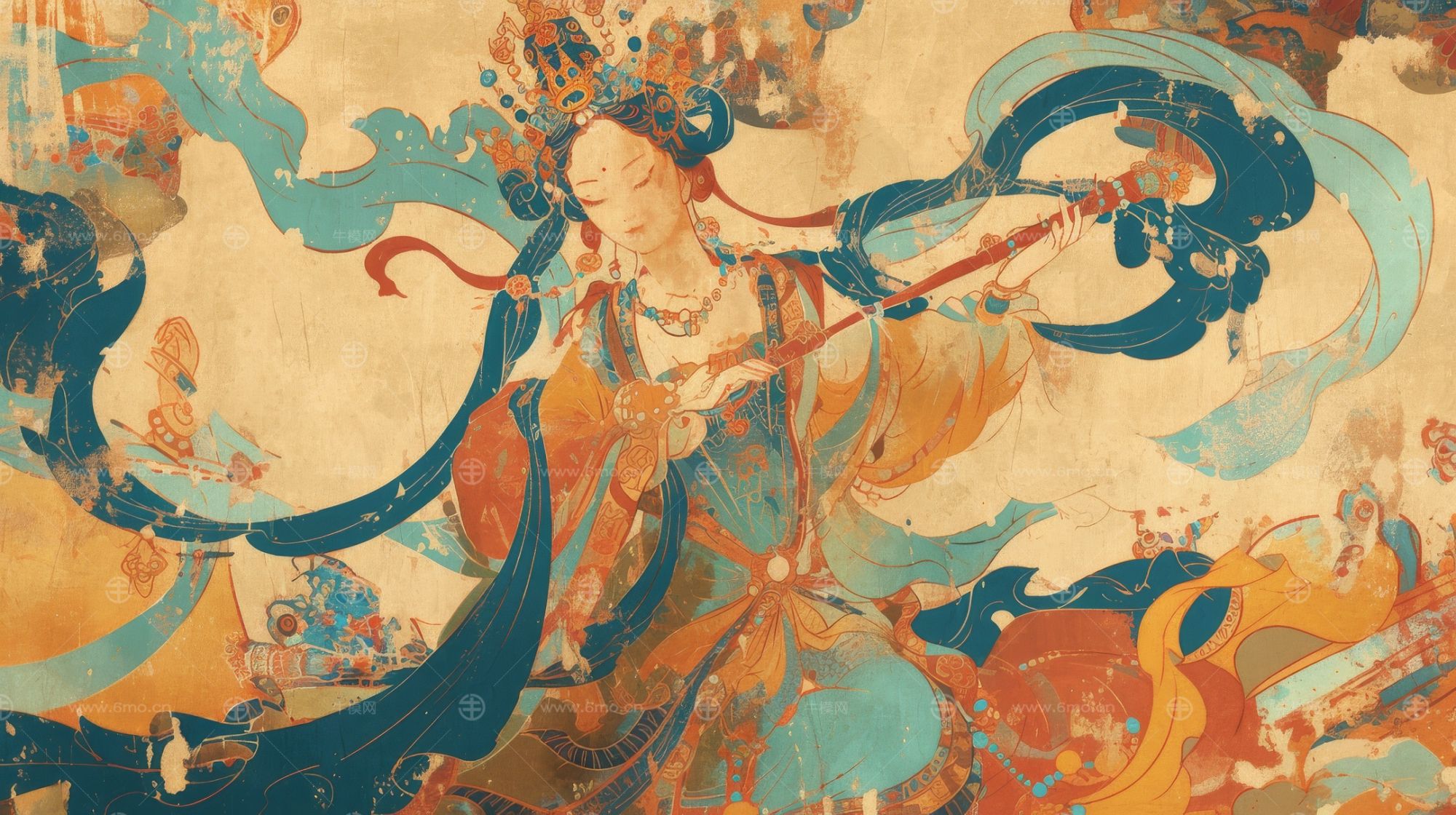 大美国风国潮元素中式美学壁画壁纸背景