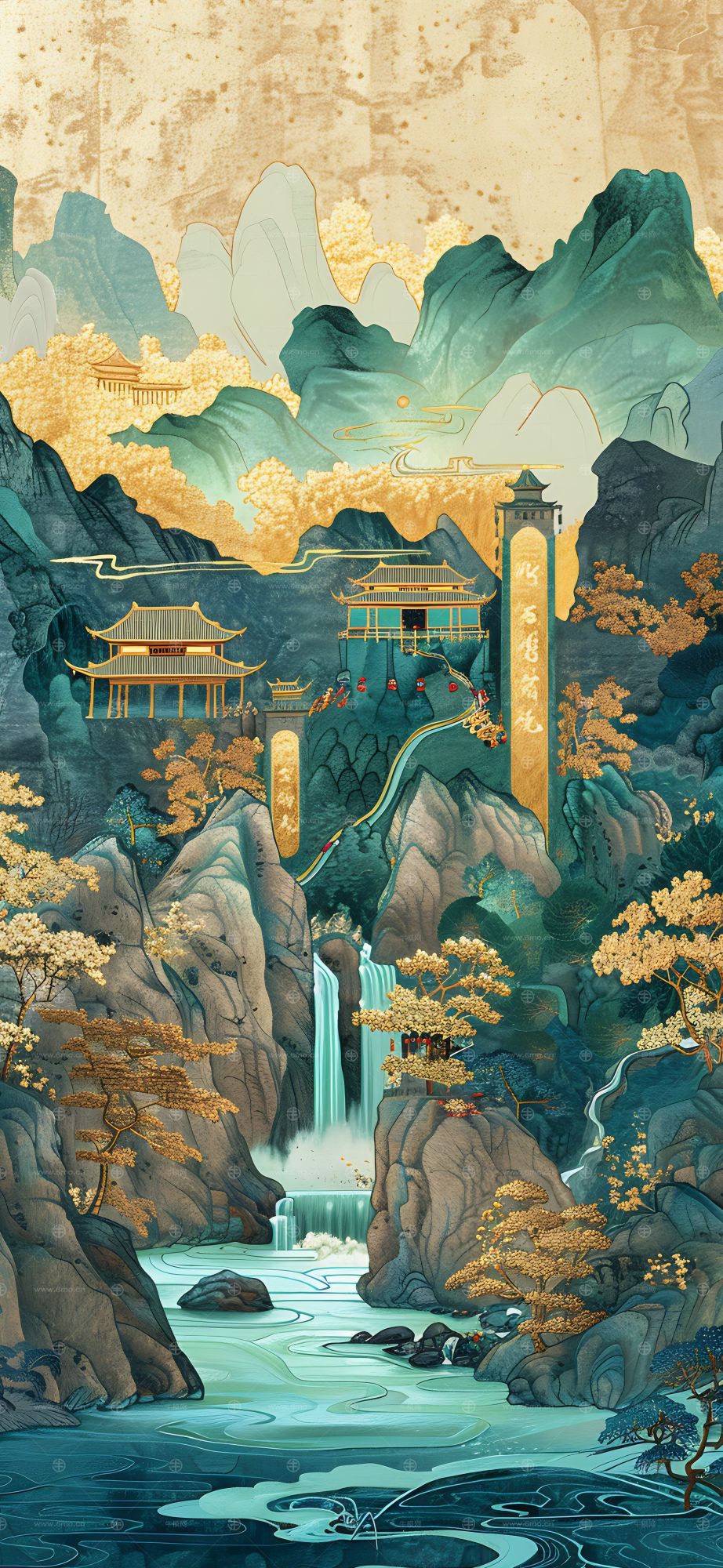 大美国风国潮元素中式美学壁画壁纸背景