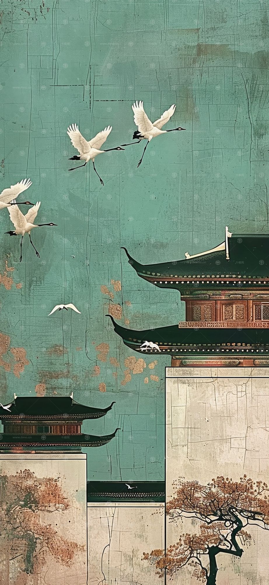 大美国风国潮元素中式美学壁画壁纸背景
