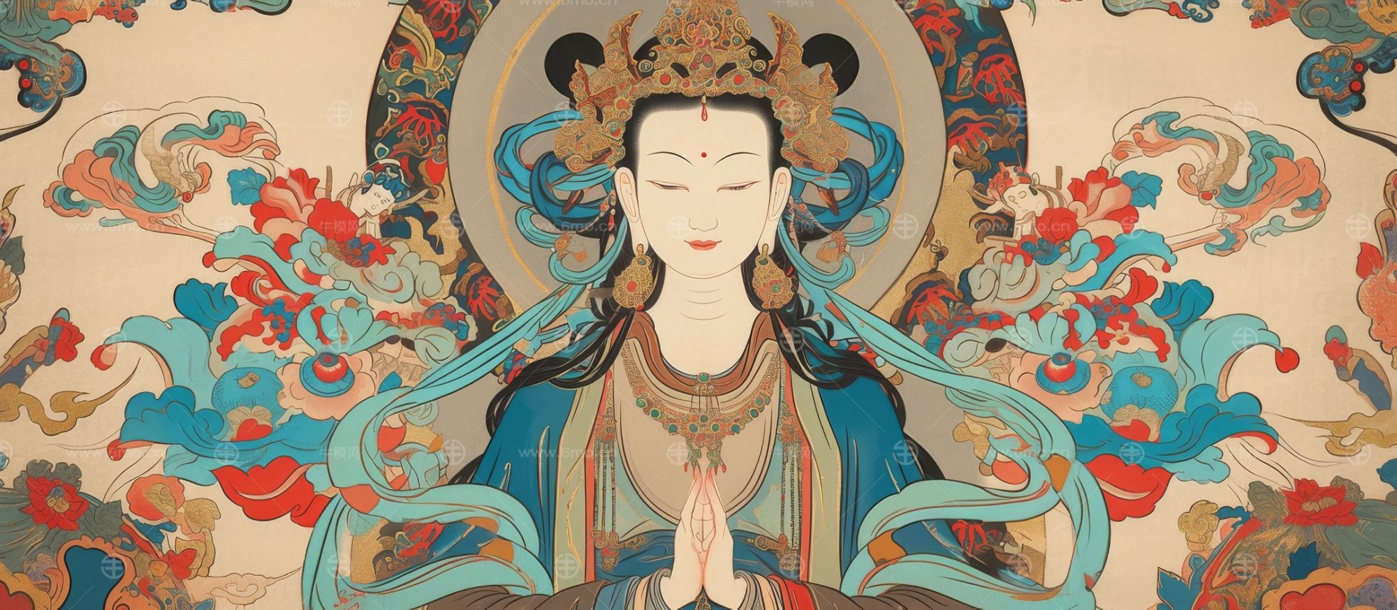 大美国风国潮元素中式美学壁画壁纸背景