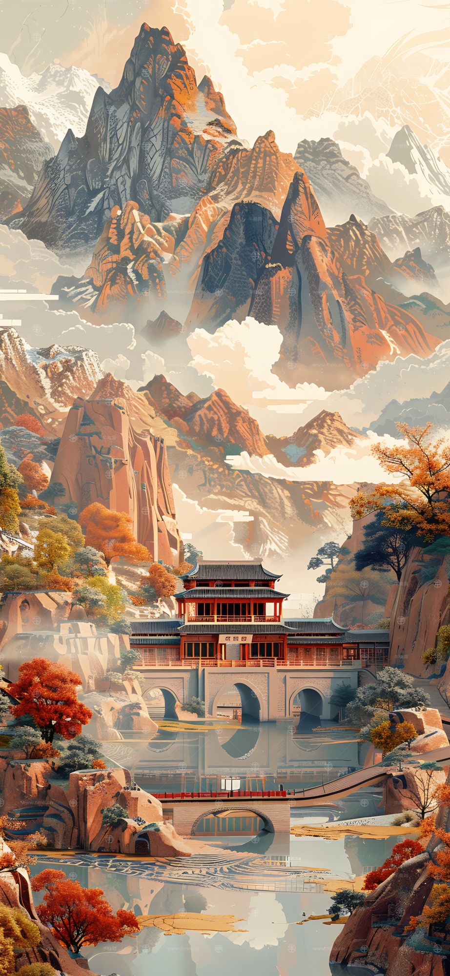大美国风国潮元素中式美学壁画壁纸背景